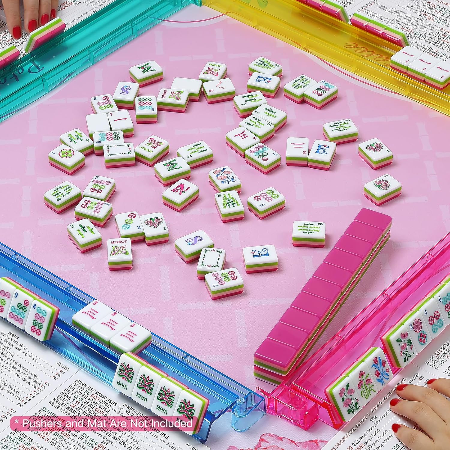 American Mahjong Tile Set, 160 Rose Pink 4-Layer Mahjong Game Set with 4 Dice with Pouch, Gift-Ready Storage Box, Mahjong Tile Set American, Mahjong Set American, Mahjong Tiles, Mahjong