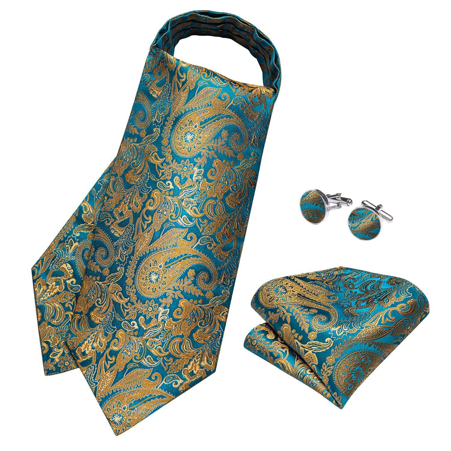 DiBanGu Jacquard Woven Ascot Silk Cravat Set for Men Wedding