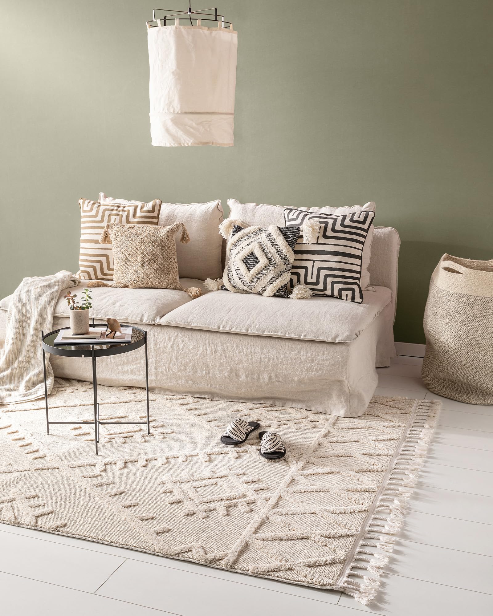 Tapis OYO Cream benuta tissé avec précision, style bohème de haute qualité