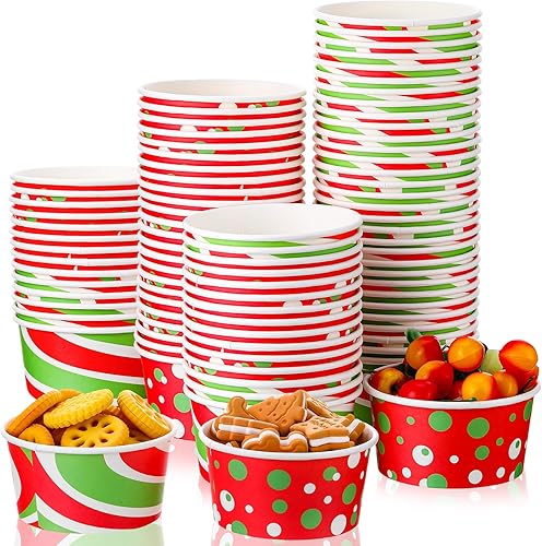 Miniatura 1 de Paquete de 72 tazas de aperitivos de Navidad de 16 onzas, tazas desechables para helado, cuencos de papel para yogur, tazas de postre, vasos de