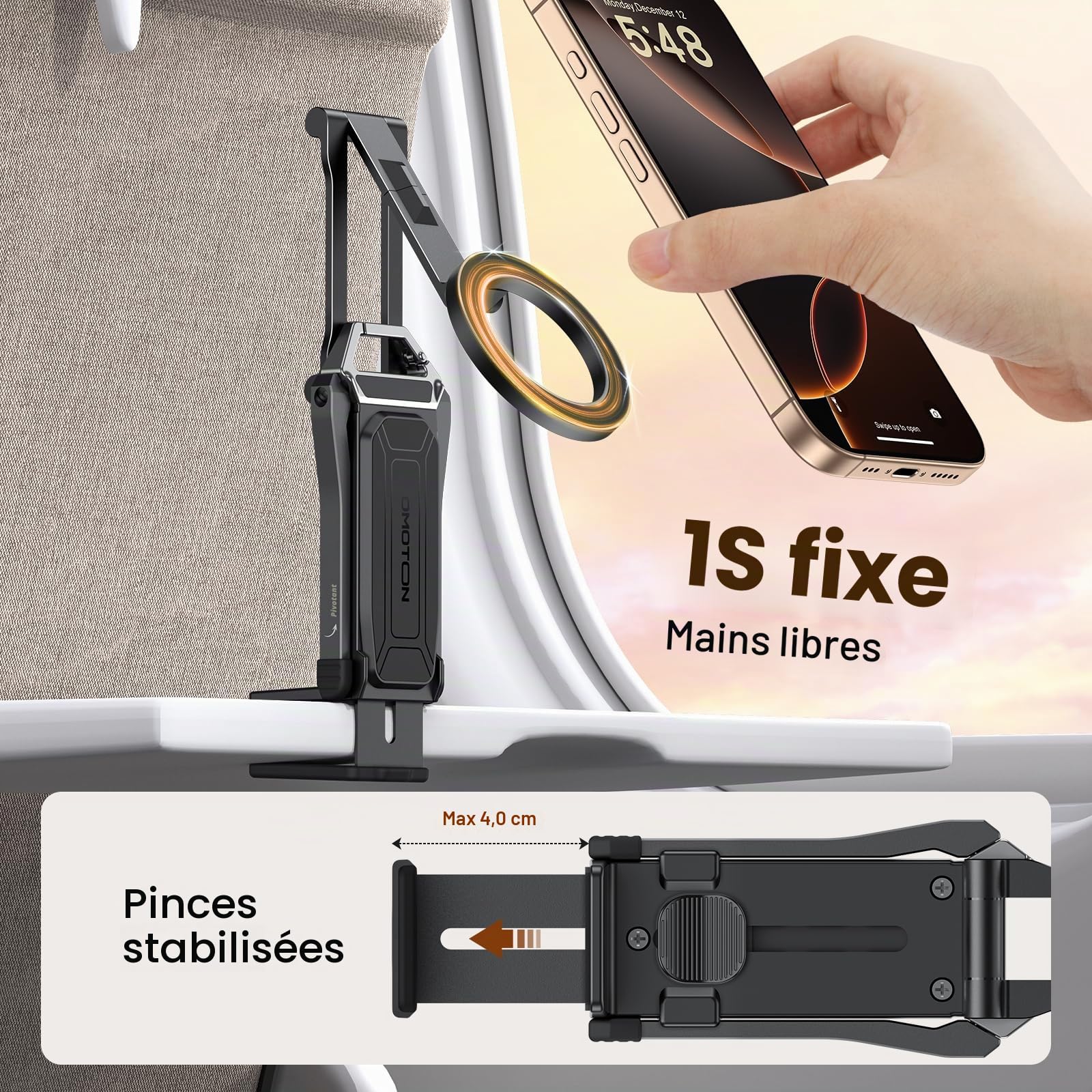OMOTON TP02 Aluminium Trépied Magnétique pour Téléphone, Rotation à 360° Tripod pour MagSafe, Adapté au Salle de Sport, Vlog, Avion & Gadgets de Voyage, pour iPhone 17/16/15/14 Pro Max Air, Noir