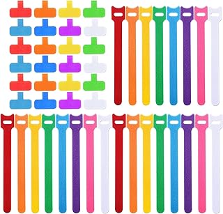 48 Pcs Multicolor Cable Labels and Reusable Fastening Cable Ties Sets, 24 Pcs Cord Labels Wire Labels and 24 Pcs Fastening Cable Ties Cord Organizer for Cord Management Home Office Supplies