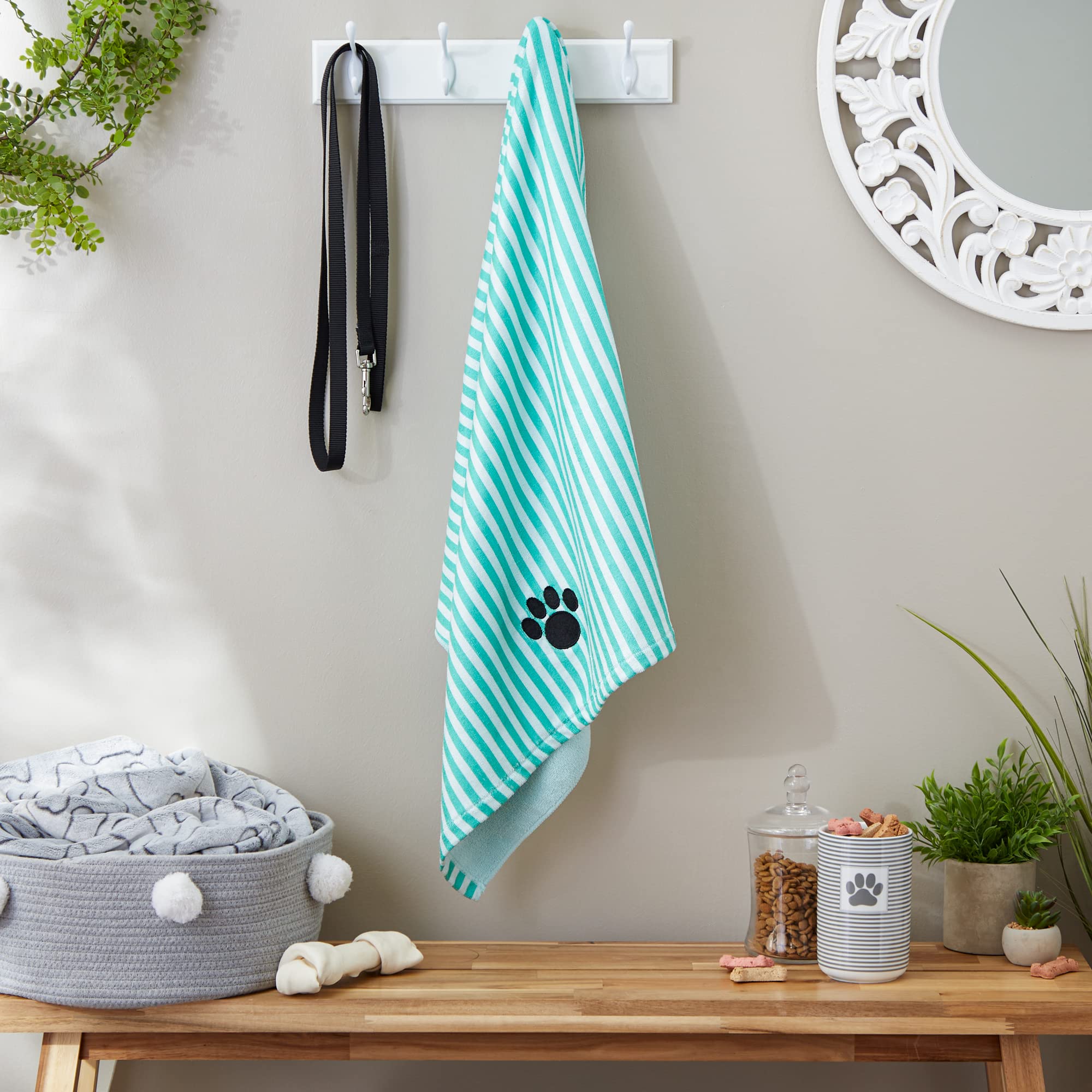 Bone Dry Pet Grooming Towel Collection Absorbent Microfiber X-Large, 41x23.5, Striped Aqua, 41x23.5" - Image 2