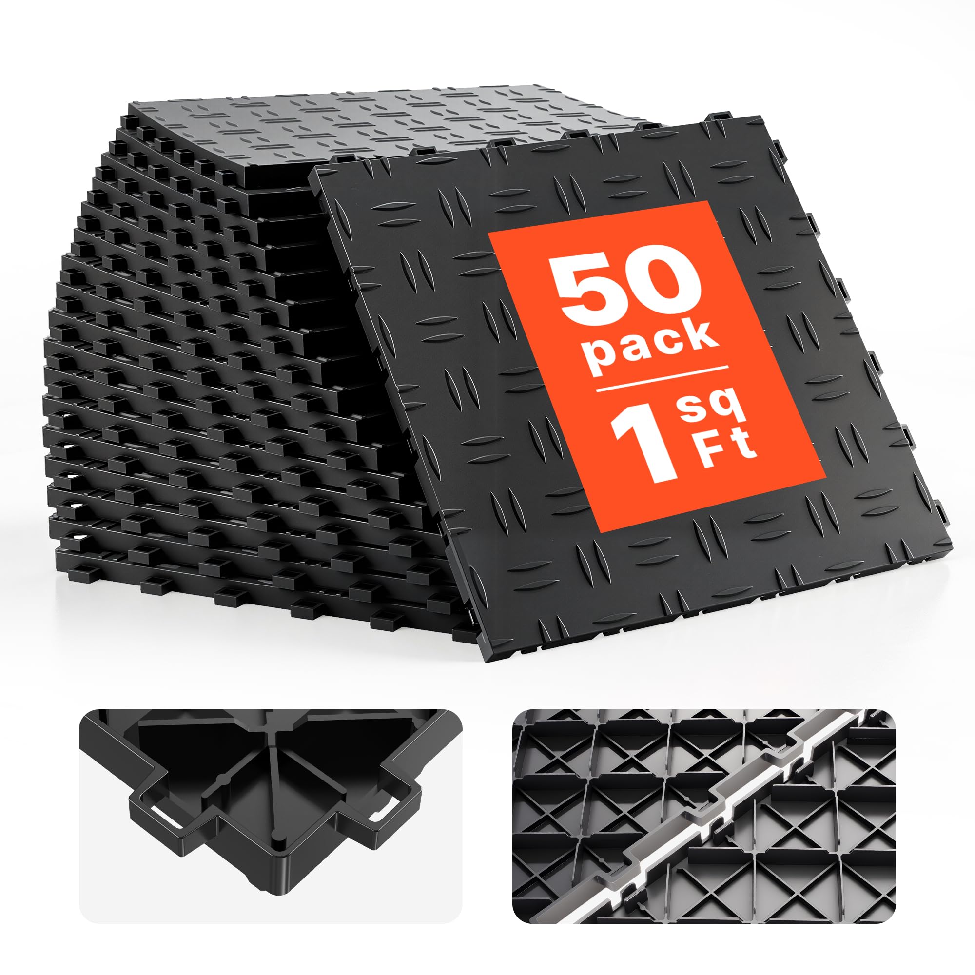 VEVOR Garage Floor Tiles Interlocking Design Black 50 Pack