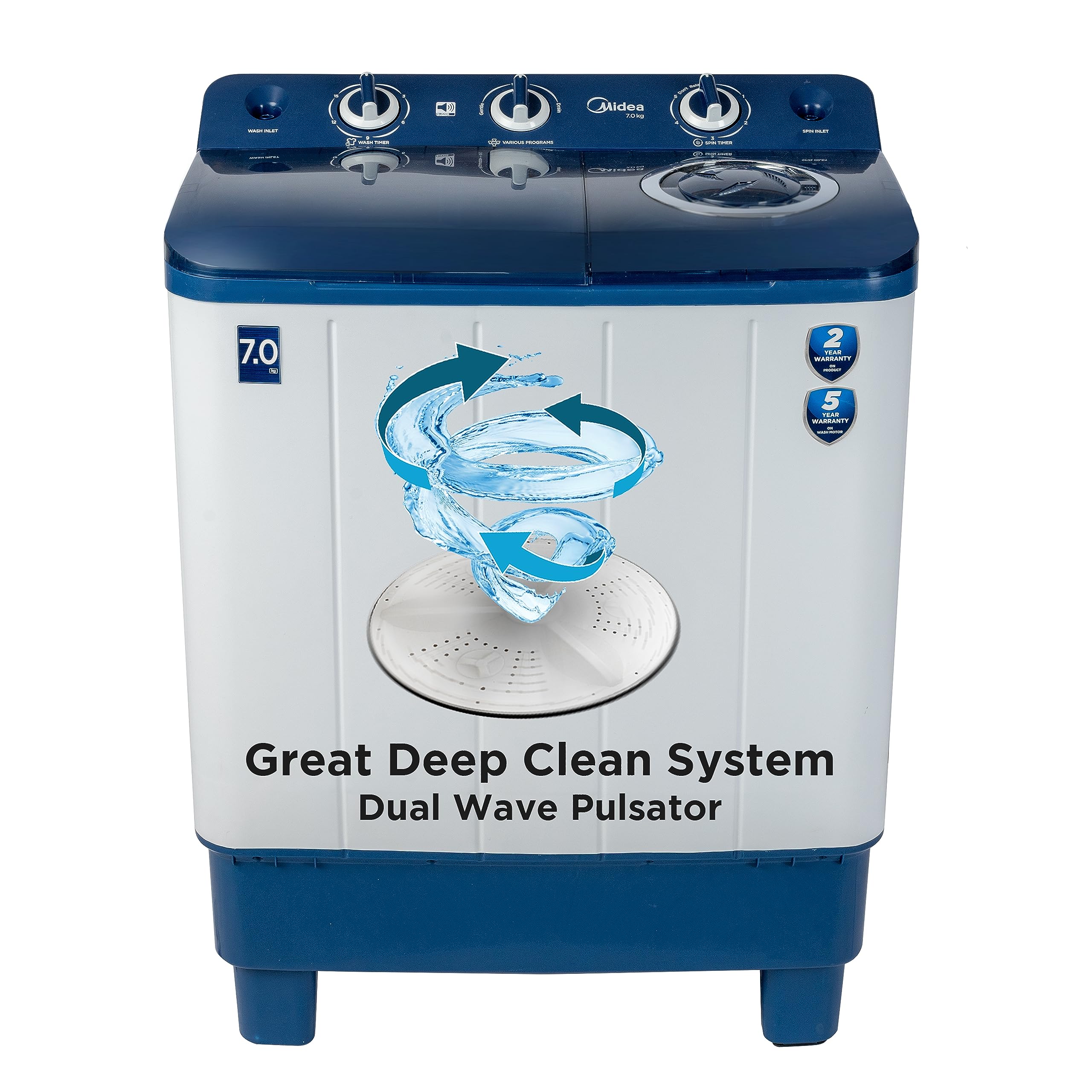 Midea 7 KG Semi Automatic Top Loading Washing Machine Appliance, Rust proof Body, Air Dry Function with 1350 RPM (MWMSA070PCH, Blue White) (B0C6TWVXL4) Amazon Price History, Amazon Price Tracker