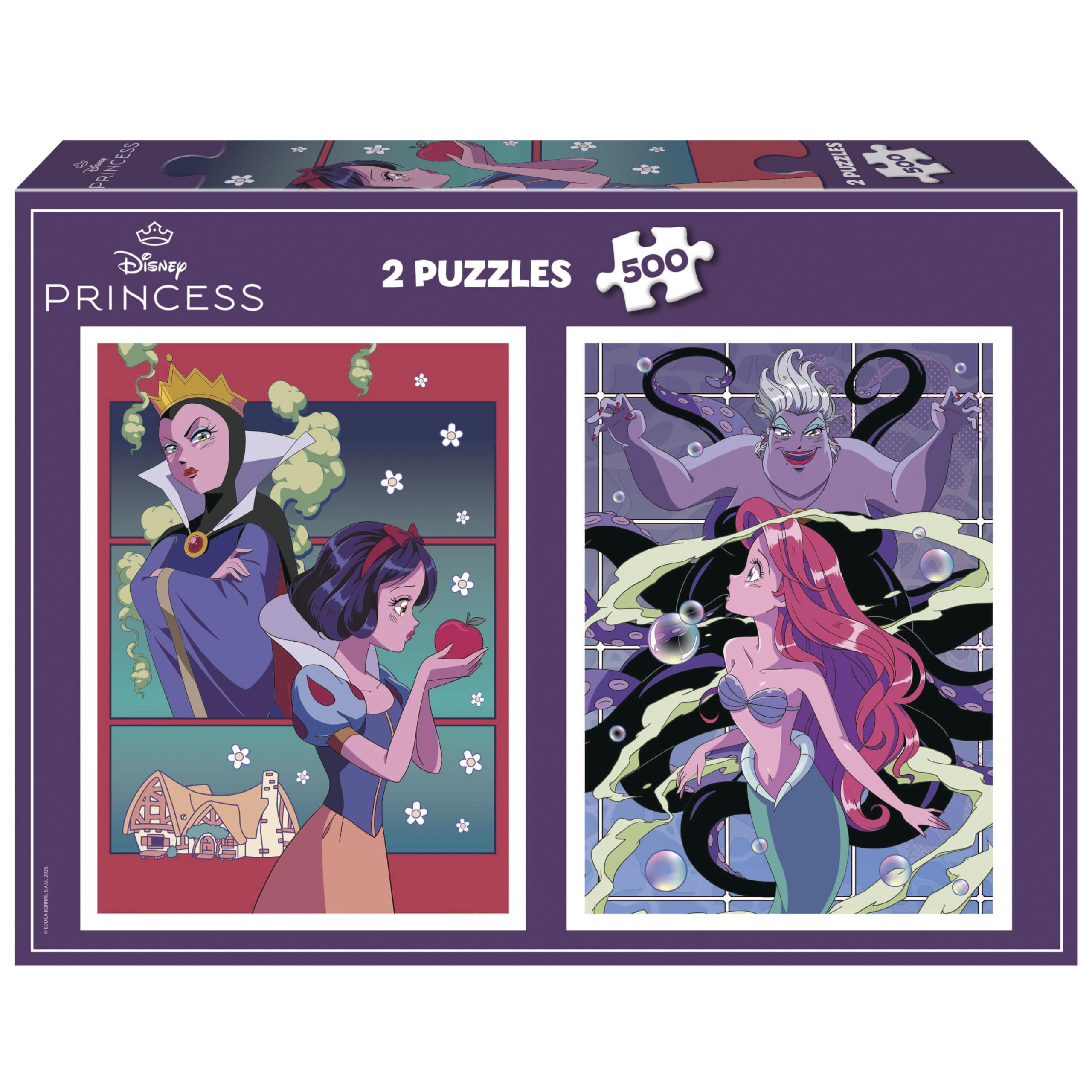 Educa - Packung mit 2 Puzzles mit je 500 Teilen | Disney Schurken und Prinzessin. Inklusive Fix Puzzle-Kleber. Maße: 34 x 48 cm. Ab 11 Jahren (20278)