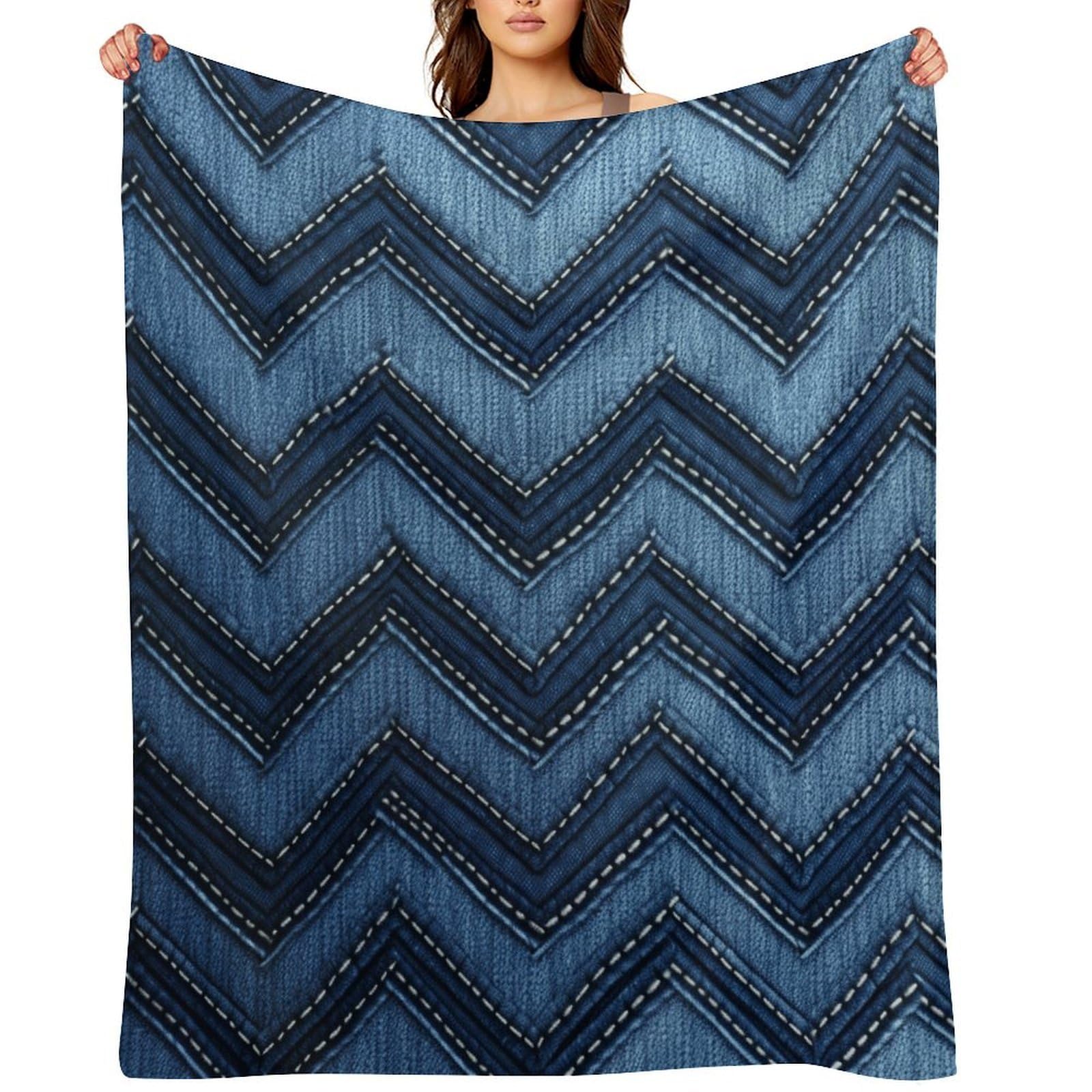 Gradient Blue Denim Throw Blanket for Couch and Bed Super Soft Warm Lightweight Throw Blankets Cozy Fuzzy Flannel Blanket Personalized Decorative Blankets for Sofa Decor 50"x60"