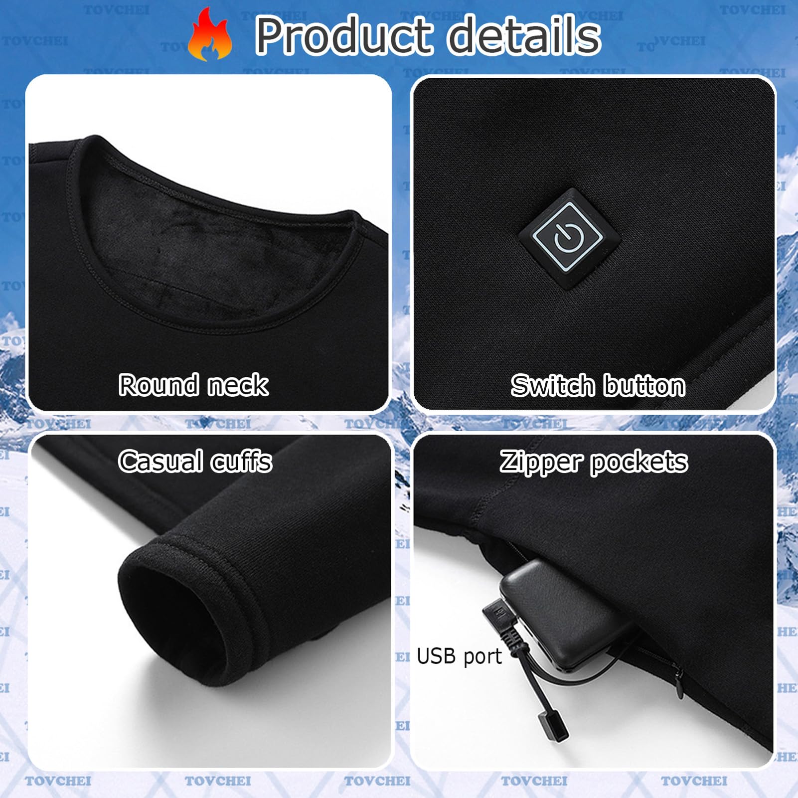 Ropa Interior Calefactada Eléctrica Camisas Hombre Mujer USB Smart 16 Zonas Camisetas Térmicas Calefactadas Lavables para Esquí Al Aire Libre