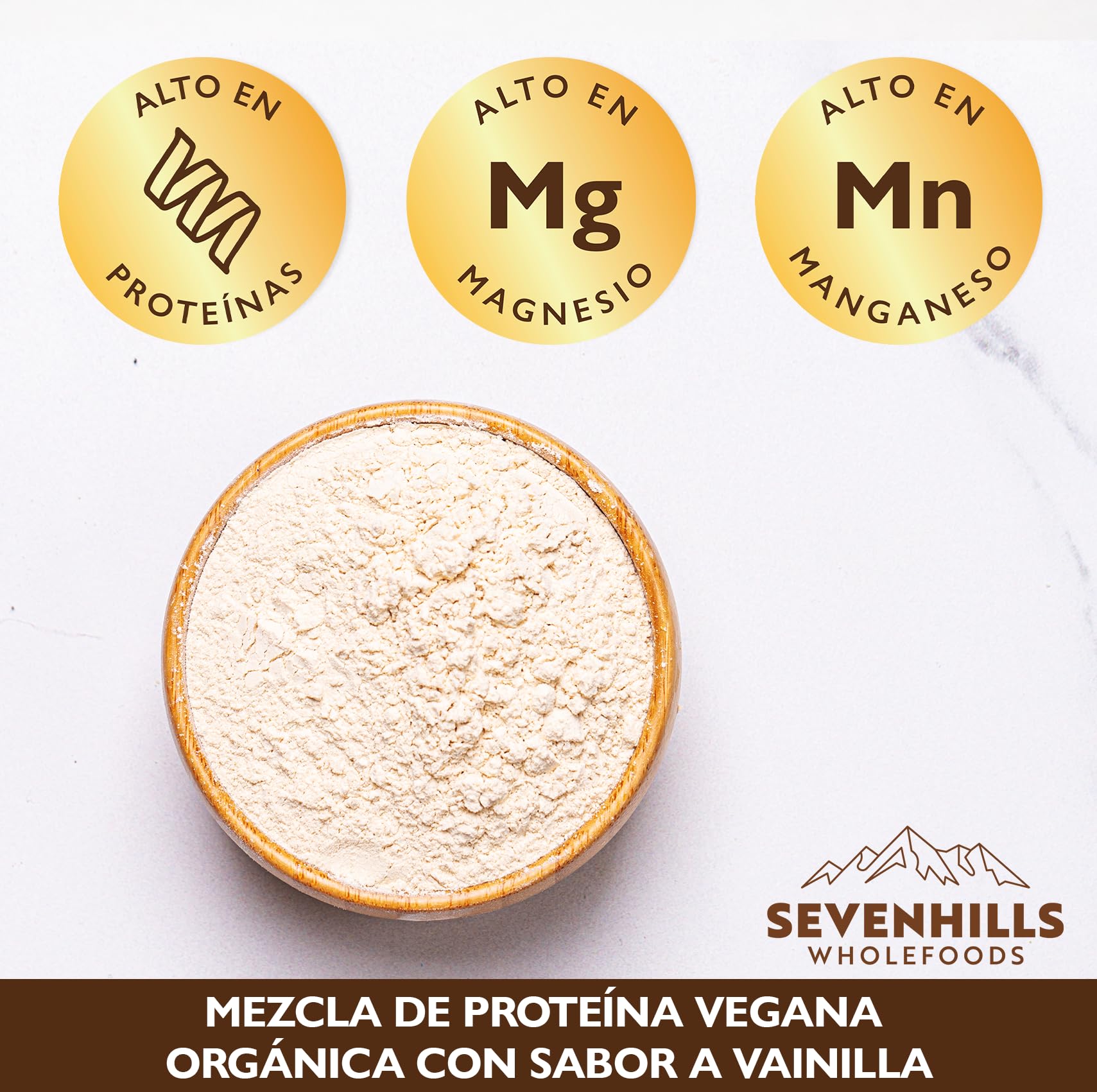 Sevenhills Wholefoods Proteína vegana en polvo Organic Jengibre Vainilla | 30 raciones, 22 g de proteína por ración | Proteína vegetal de guisante, arroz, calabaza y cáñamo | 1,05 kg