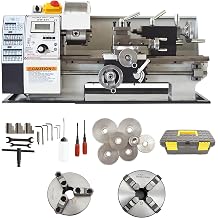 INTSUPERMAI Mini Metal Lathe 7"12" Inch/Metric Thread Hobby DIY Lathe 4 Jaw/3 Jaw Chuck Metal Wood Plastic Lathe Variable Speed Benchtop Metal Lathe Brushless Motor Metal Turning Machine 110V
