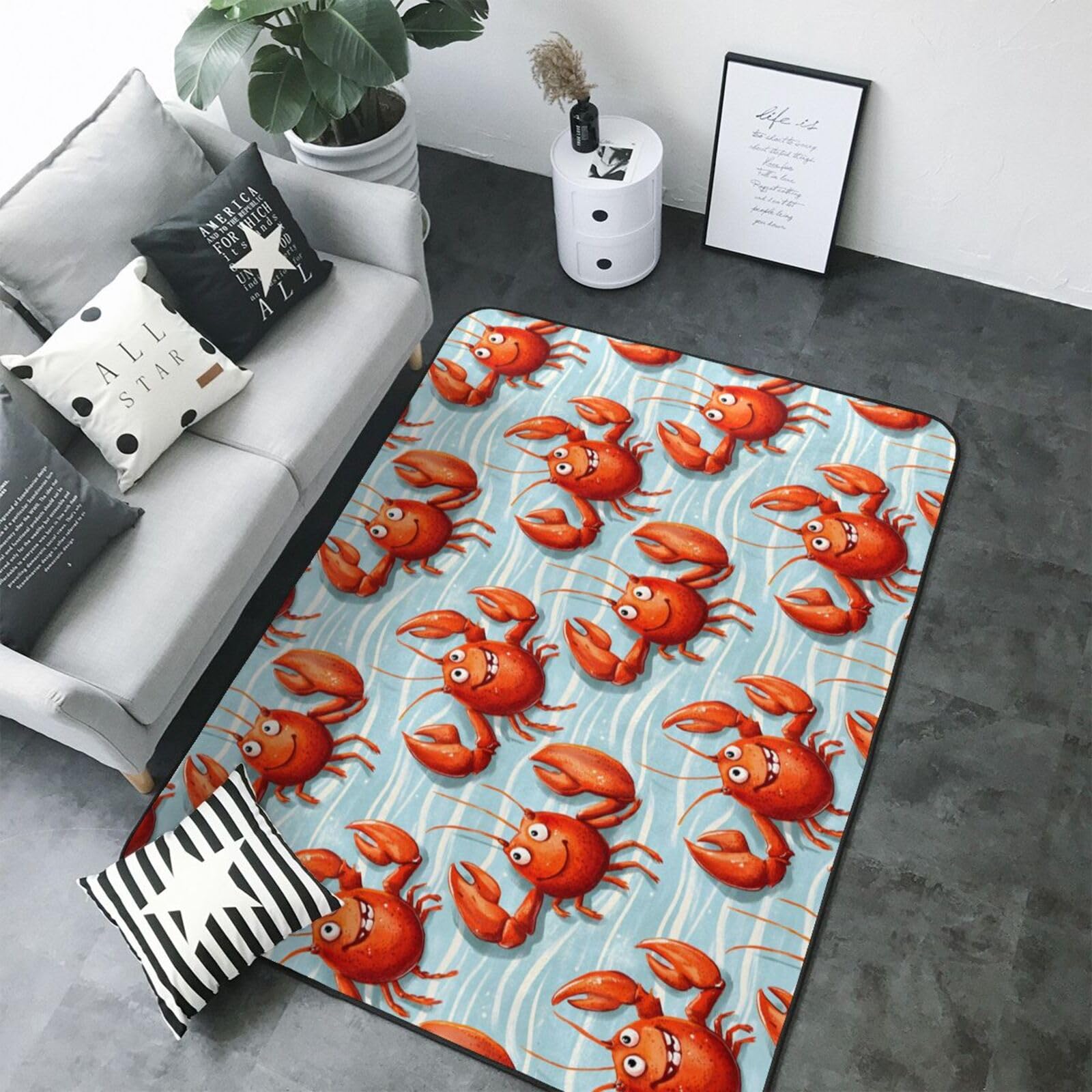Grand tapis pour salon imprimé homard 203x147 cm doux et lavable
