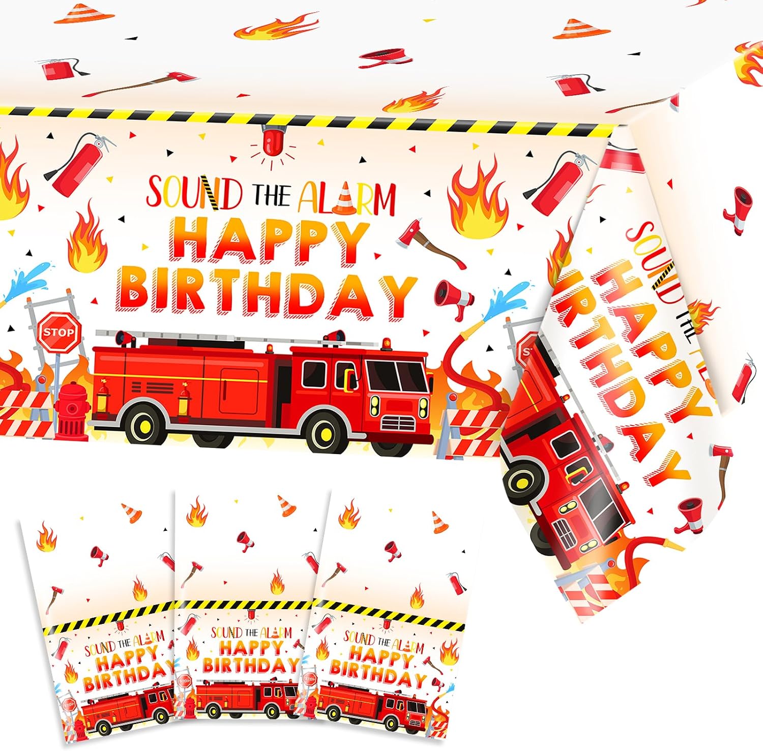 Avezano 3 pcs Firetruck Birthday Decorations Firetruck Birthday Party Tablecloth 108x54 inch Sound The Alarm Firefighter Bday Party Supplies