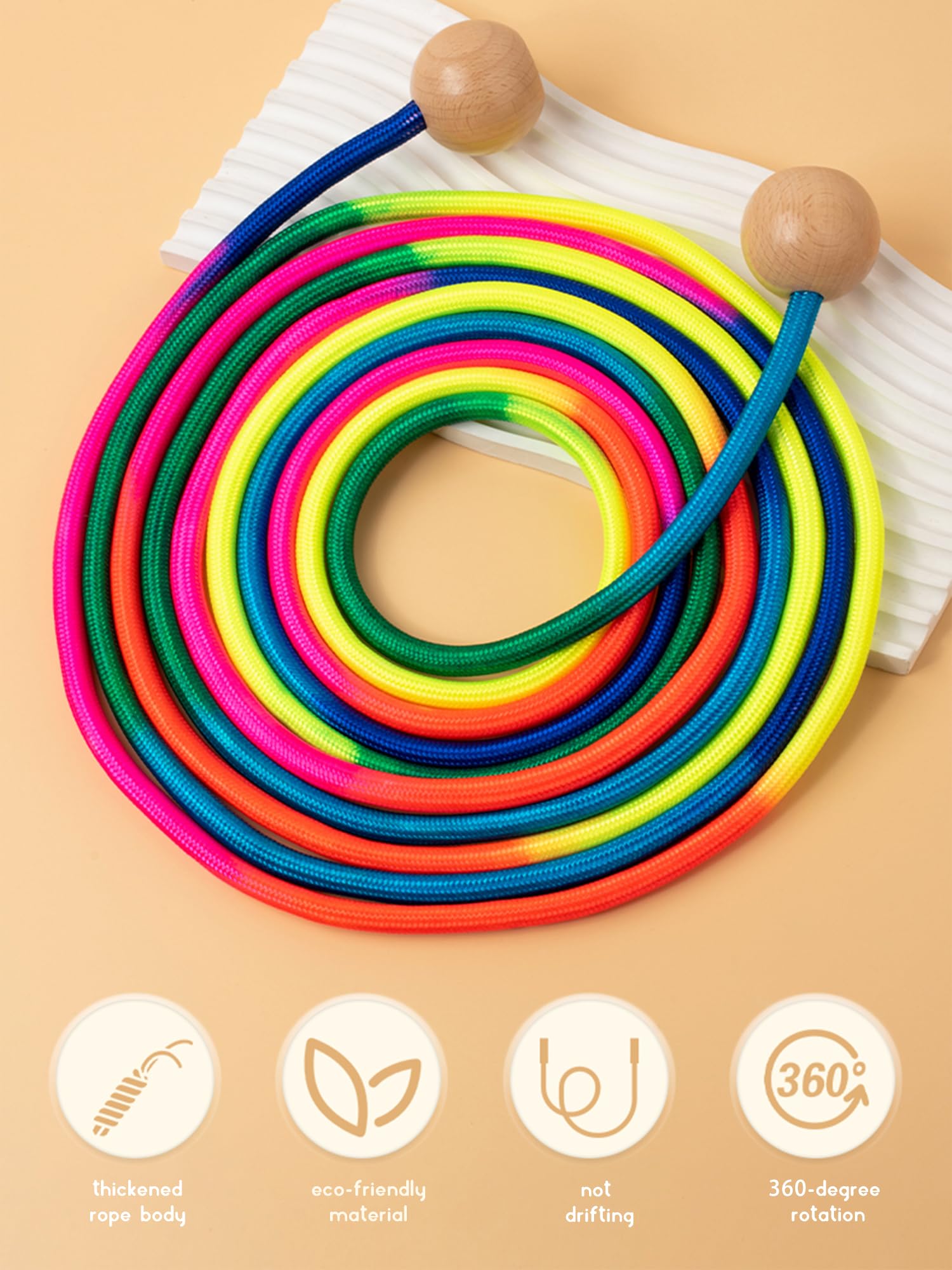 Cuerda de Saltar Niños 5m – Cuerda Larga Multijugador, Cuerda Arcoíris con Mangos de Madera, Skipping Rope para Niñas & Niños de 6 8 10 Años, Juegos de Grupo Escuela Familia