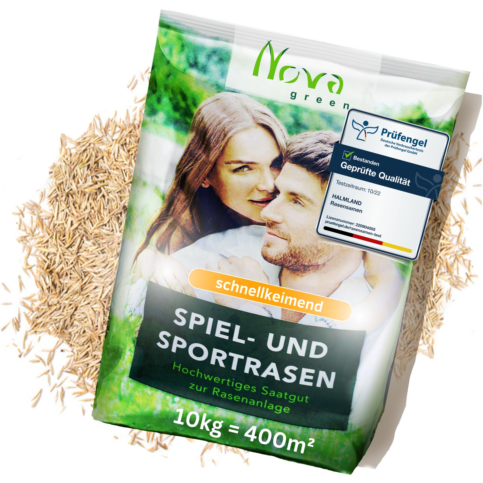 NovaGreen Rasensamen schnellkeimend - Sparsamer, dichter Rasen für Herbst-Neu- und Nachsaat