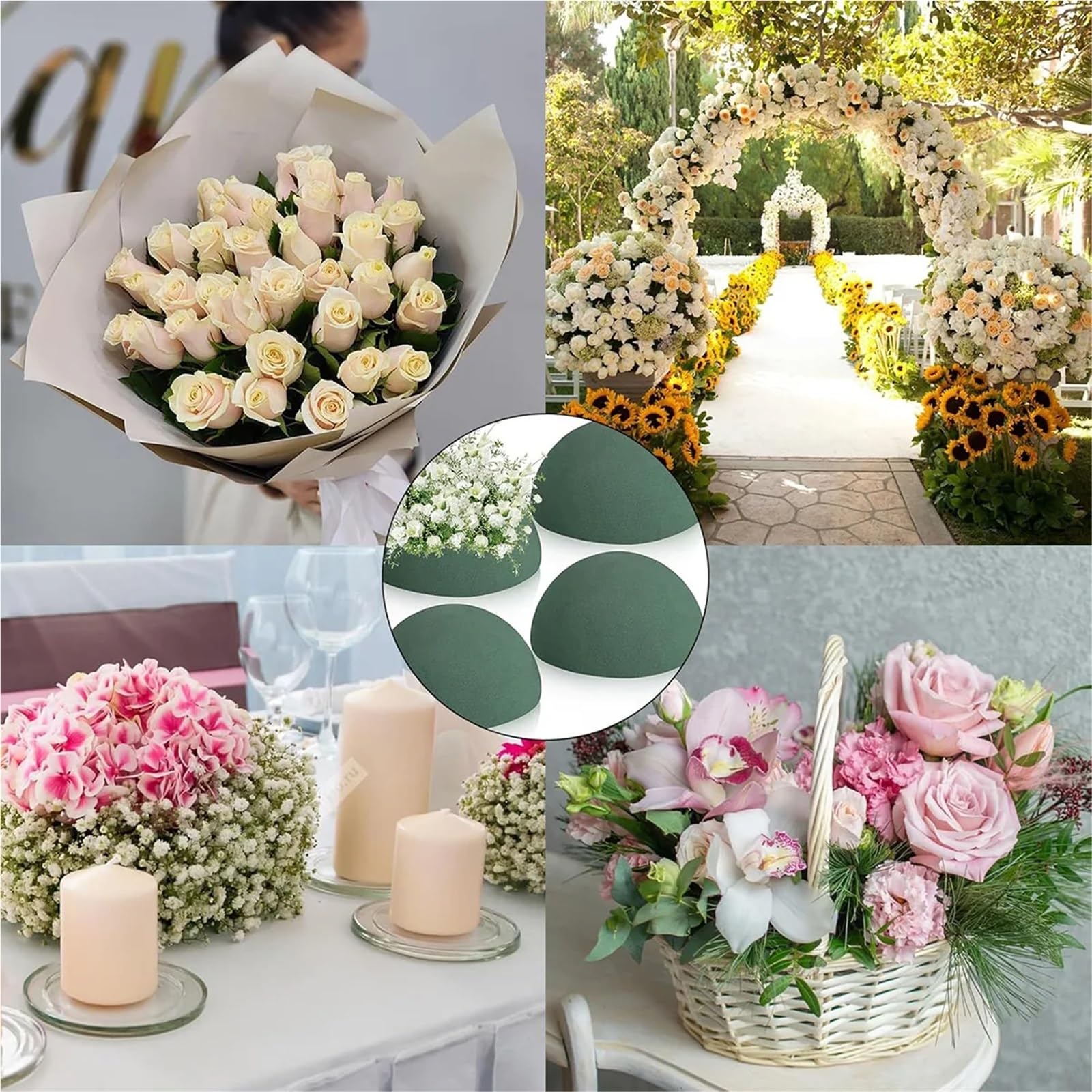 Steckschaum Für Blumen Blumenschaum, rund, 6er-Pack, trockene Halbkugeln for künstliche Pflanzenarrangements und Hochzeits- Gartendekorationen(About 12cm,6pcs)