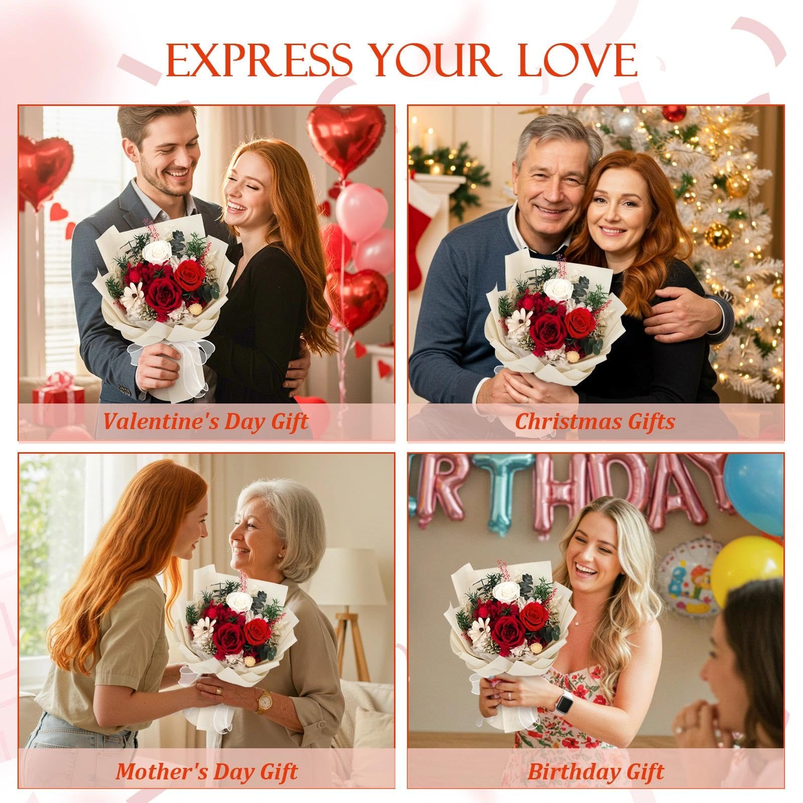 TYL&TYS Ramo de flores frescas, ramos de flores preservadas, ramos de rosas rojas que duran de 1 a 3 años, regalo del día de San Valentín para ella: día de la madre, cumpleaños, Navidad, decoración de