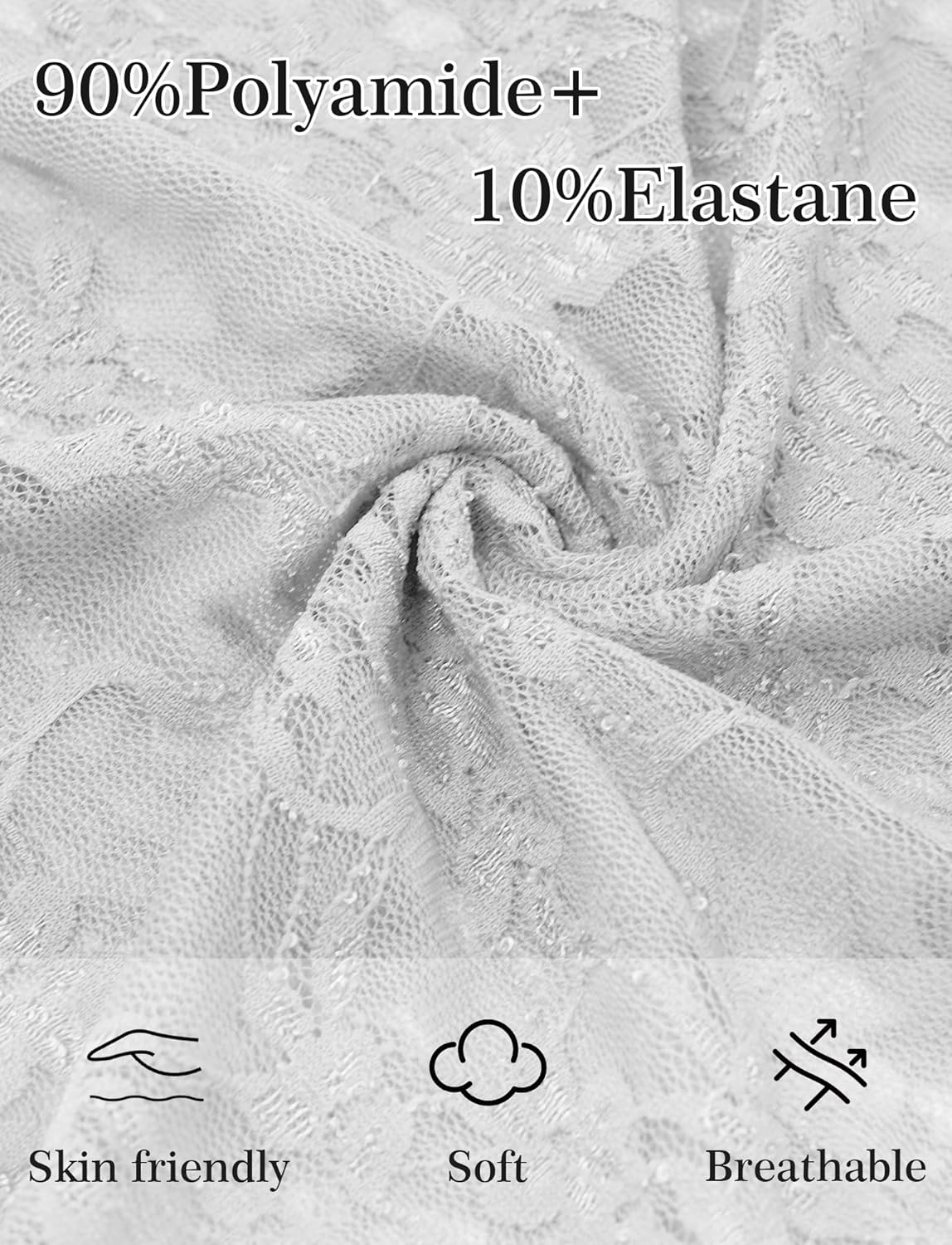 FEOYA Lace Long Sleeve Tops for Women Floral Mesh Sheer Shirt Sexy Mock Neck See Through Undershirt Western Going Out Outfit - Image 5