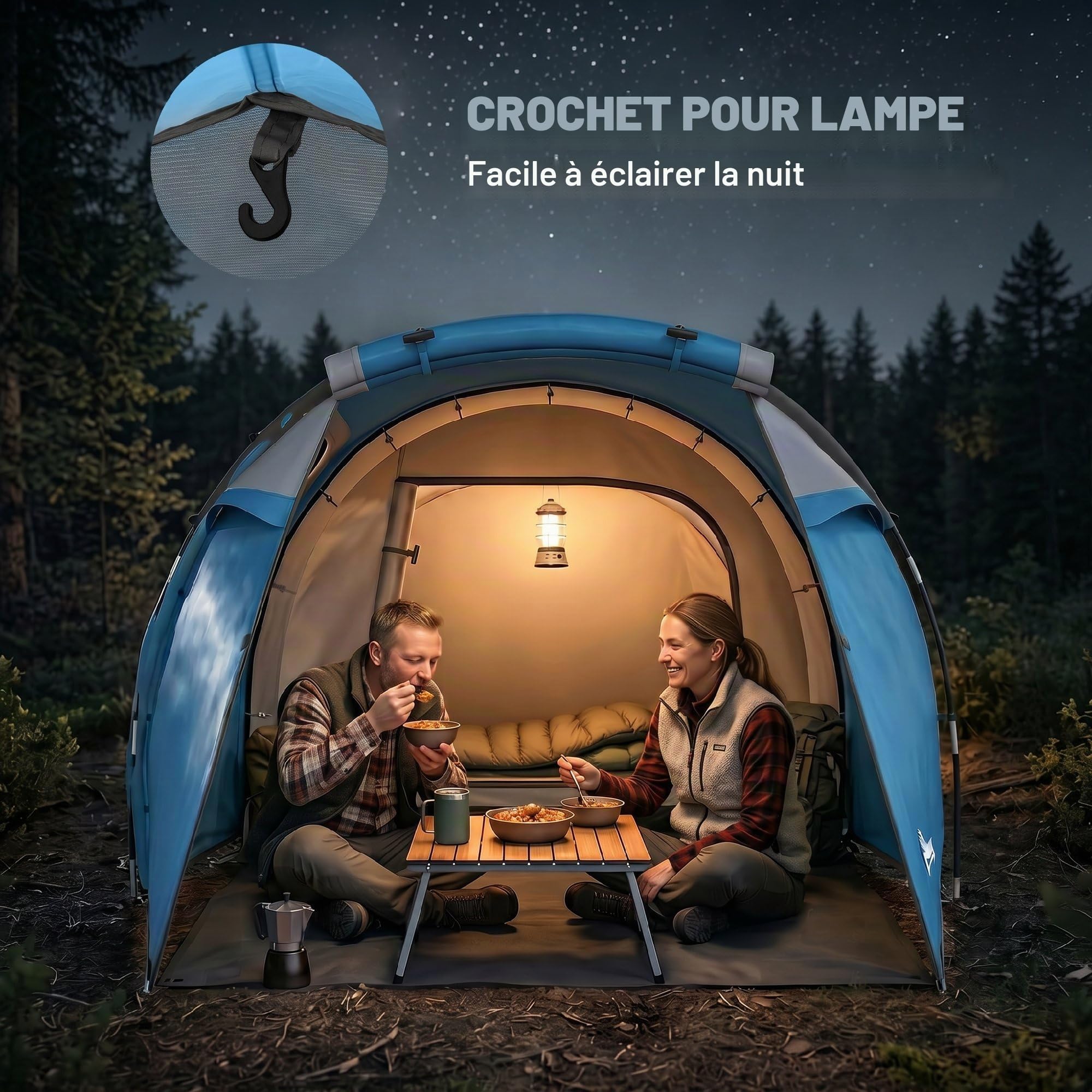 Outsunny Tunnelzelt für 2-3 Personen, Campingzelt mit Vorraum Lampenhaken 2000mm Wassersäule, Wasserdicht Familienzelt, Gruppenzelt für Camping Reise Trekking Garten