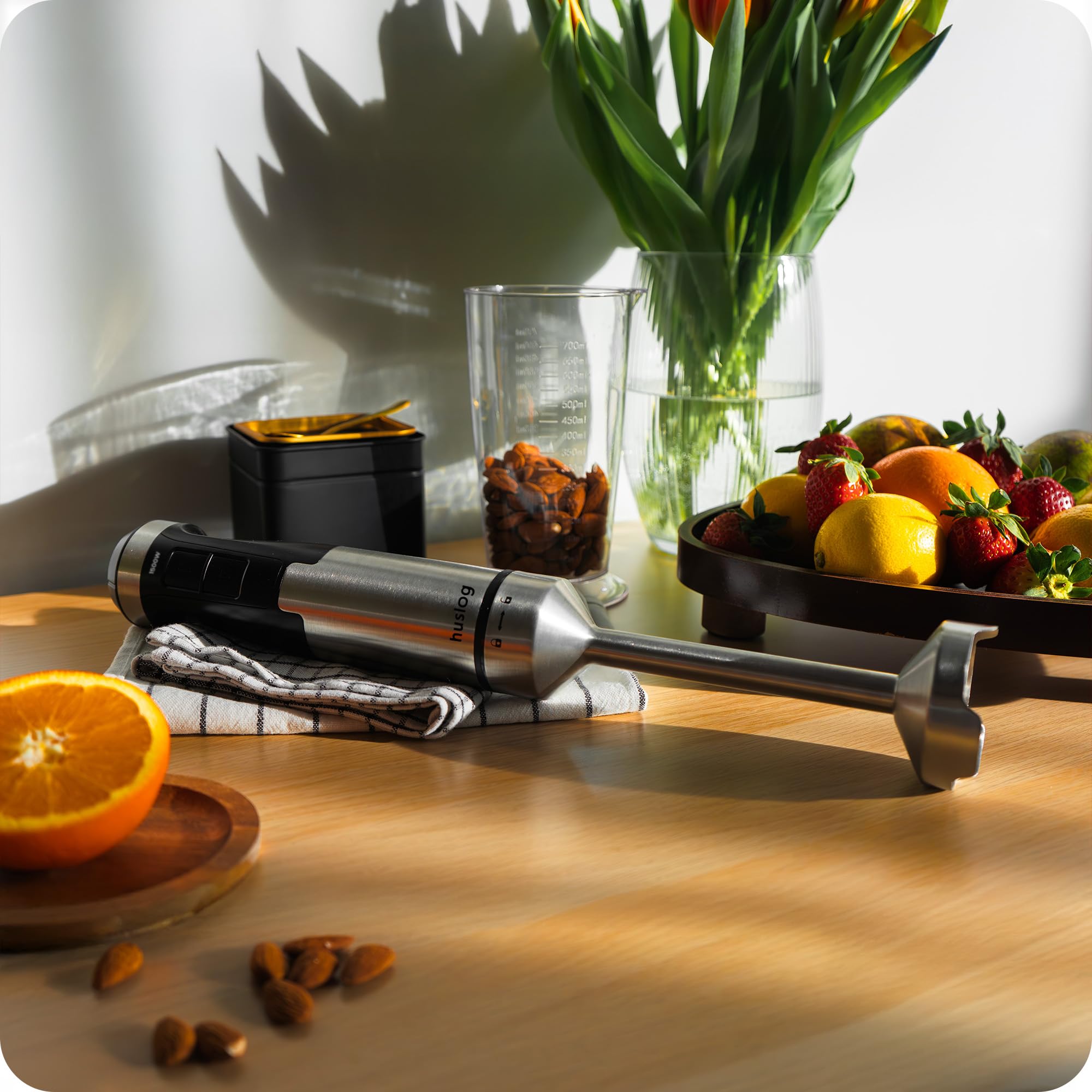 BlendFlex da 1500 W Frullatore a immersione – Frullatore in acciaio inossidabile con 20 velocità e funzione turbo, incl. misurino da 600 ml – Frullatore a immersione per frullati