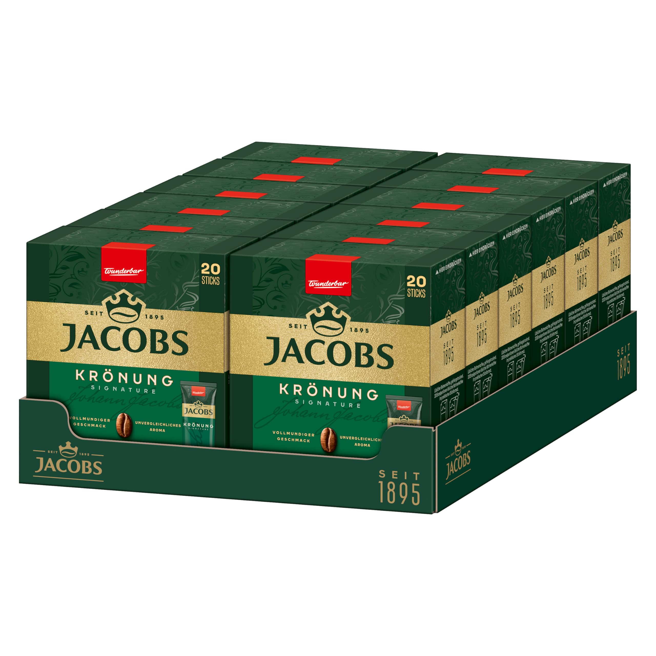 Jacobs Krönung löslicher Bohnenkaffee als Stick, Instant Kaffee, 12 x 20 Einzelportion à 1,8 g, für 240 Getränke