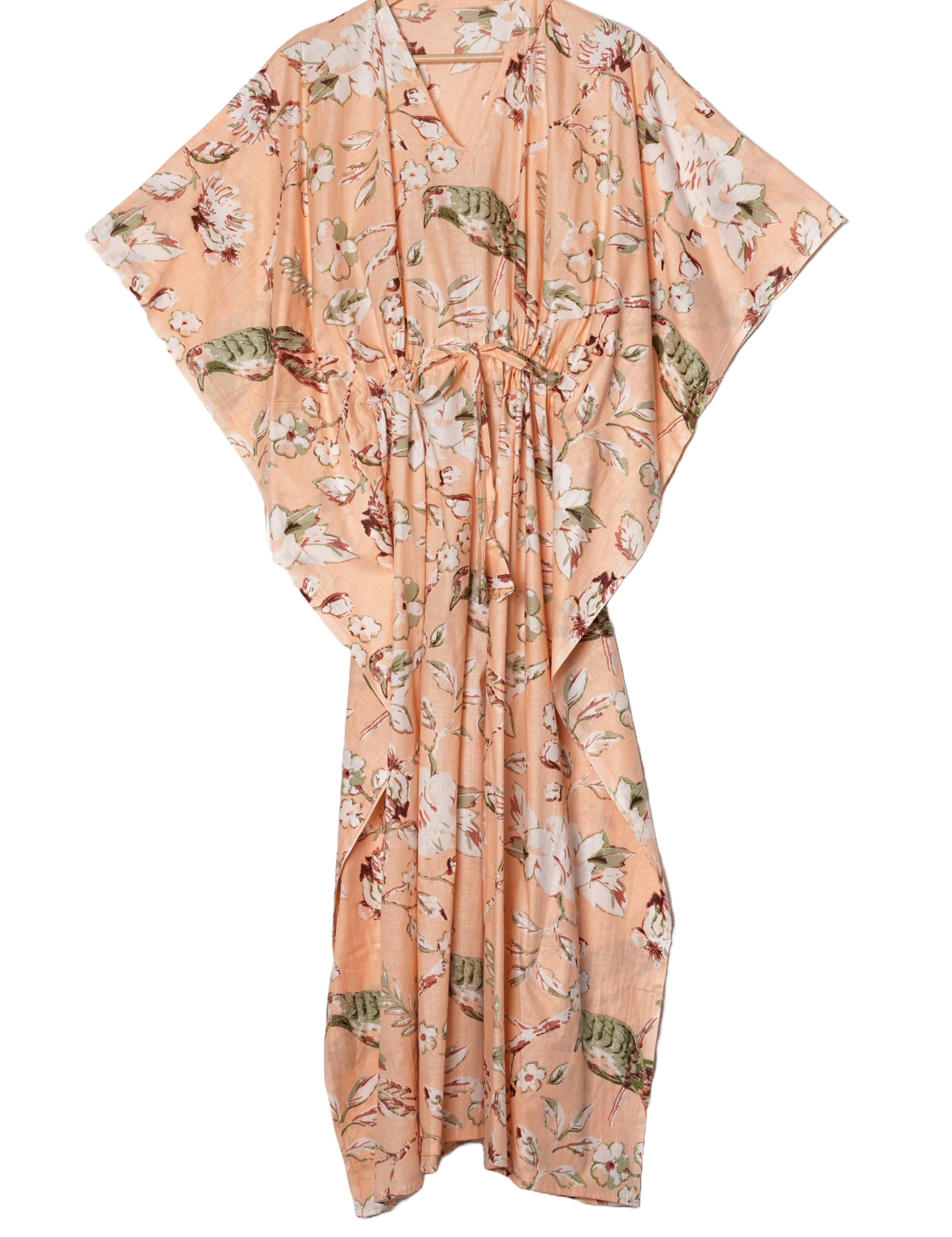 INDACORIFY Belle robe caftan imprimée pour femmes, grande taille, longue caftan en coton, bloc à main imprimé, robe de nuit, cadeau pour les mamans
