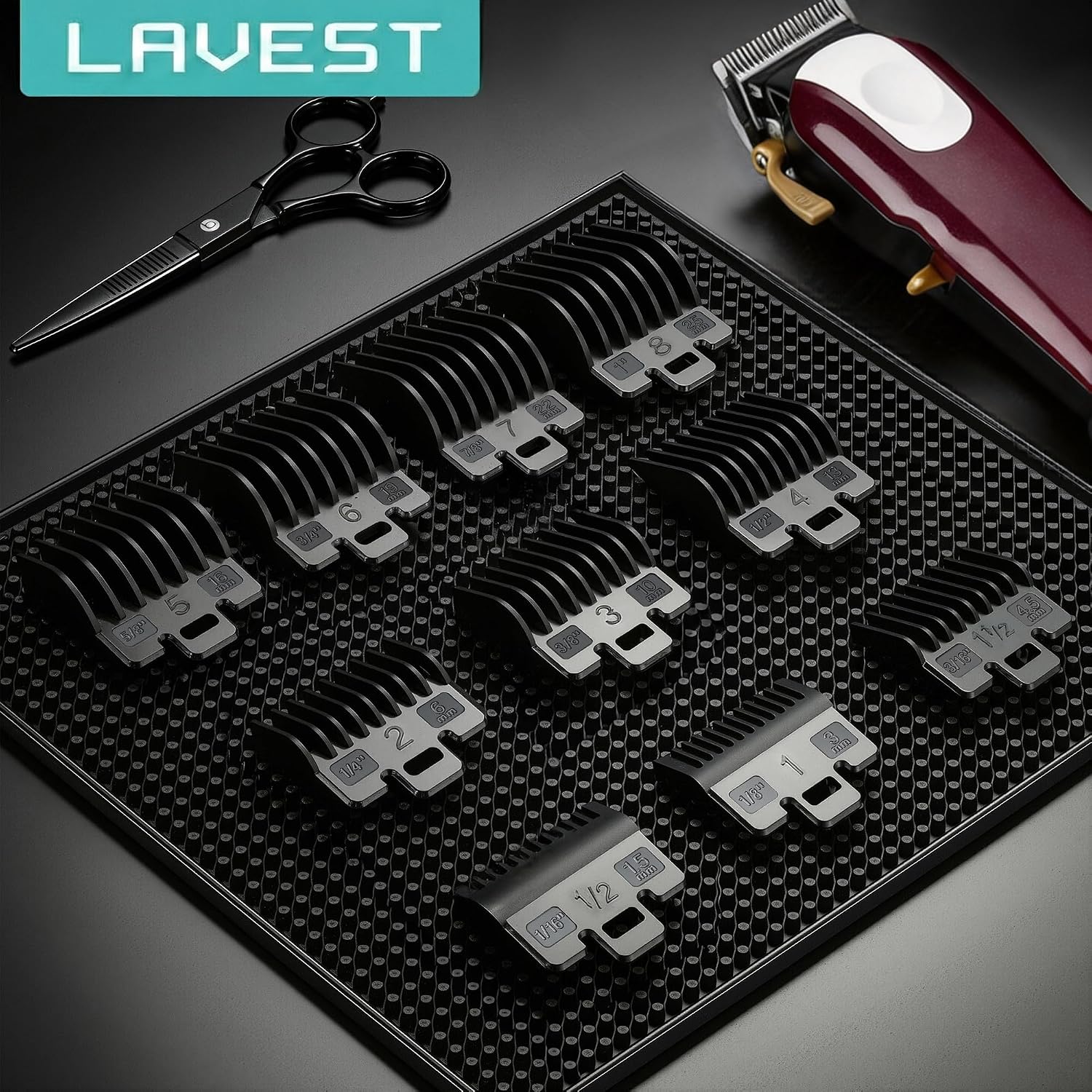 Clipper Guards Set Compatible with Wahl Clippers, Clipper Guides Replacement - 1/16" to 1", 10 Piece Set, Black Color