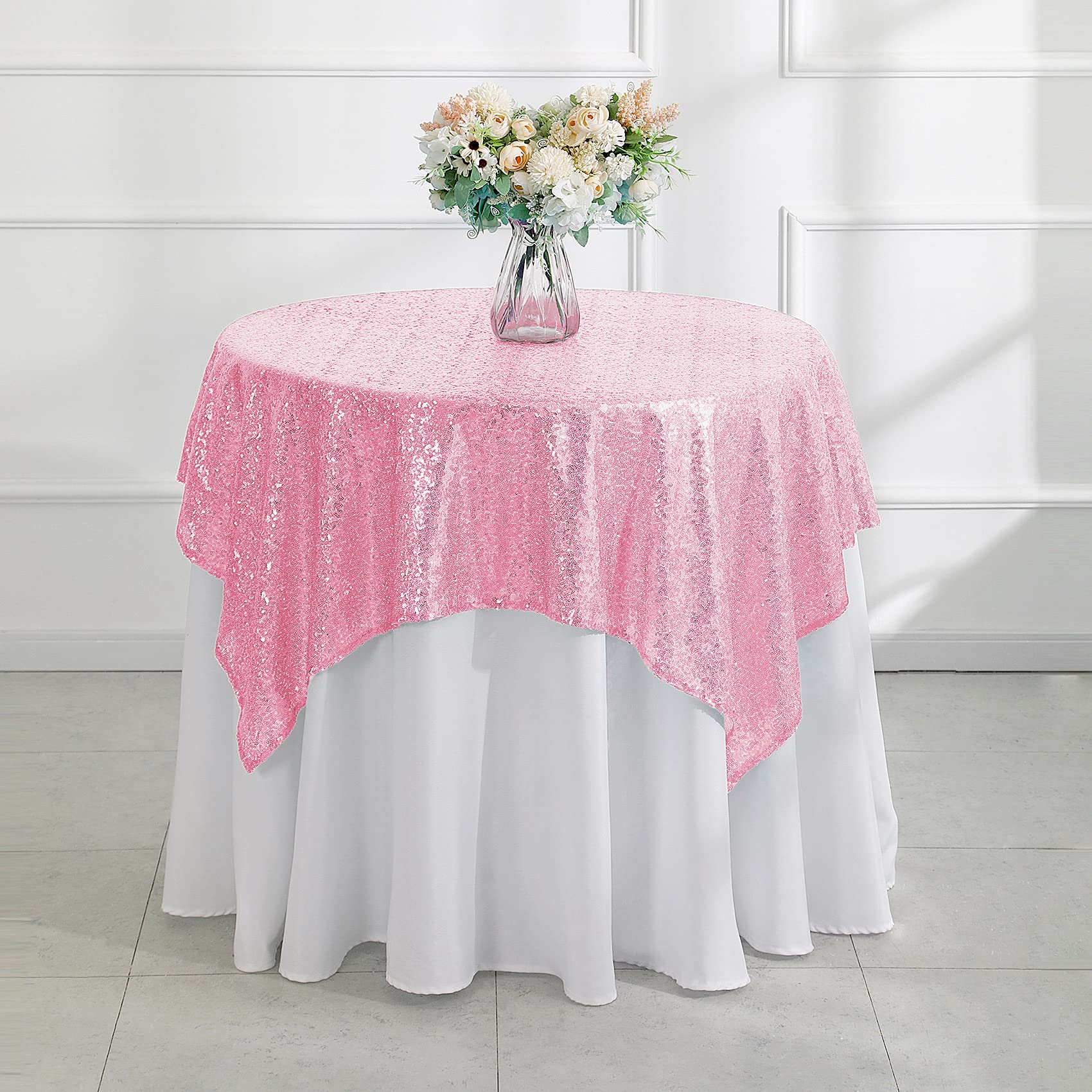 Amazon｜Pufogu 50インチx50インチ ピンク スパンコール テーブル