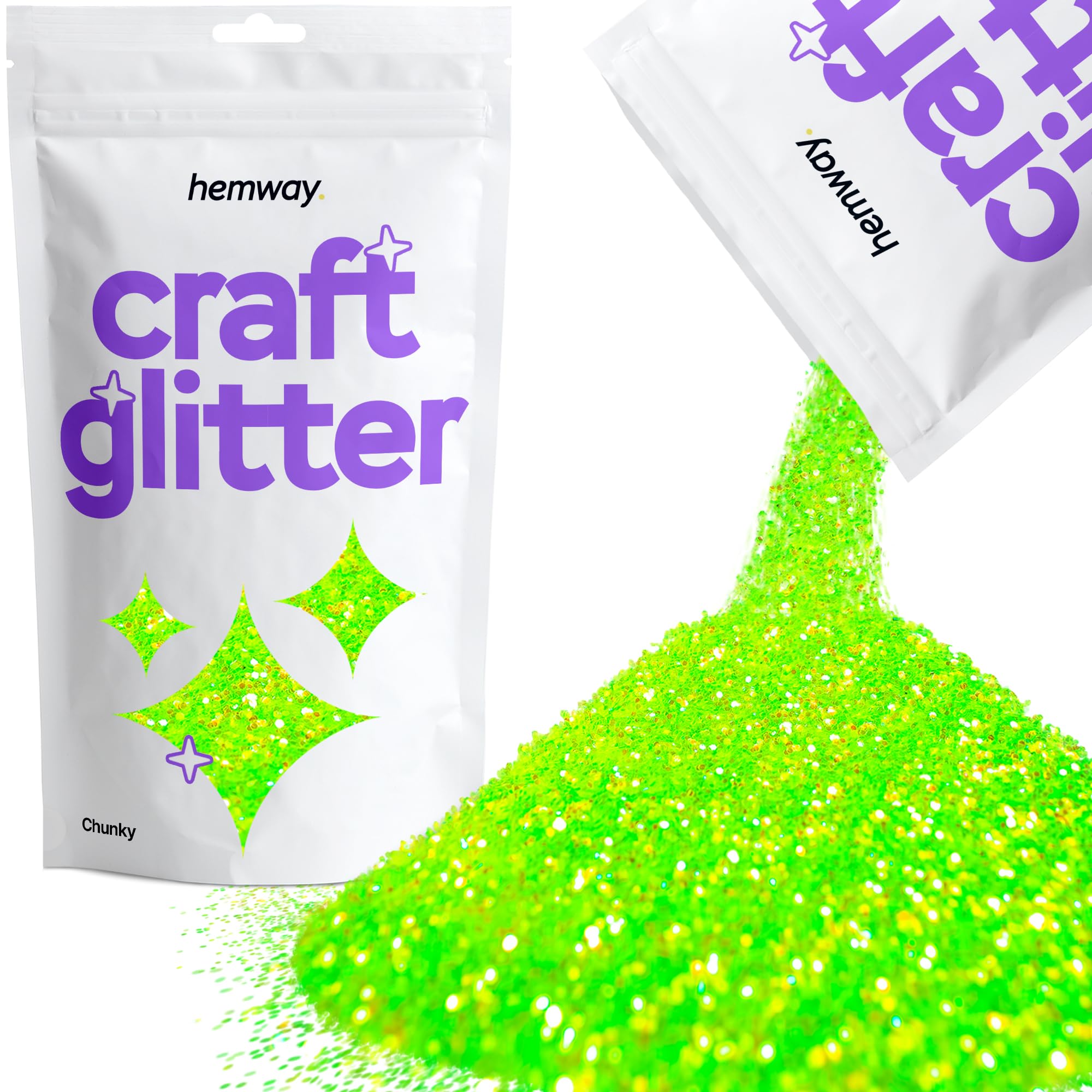 Hemway fluorescente verde ULTRAVIOLETA del arte del brillo - Chunky 1/40" 0,025" Para Glitter Artes Artesanía Vasos de Vidrio Papel Decoración DIY - 100g