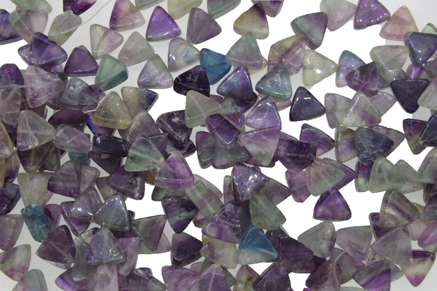 Natural Fluorite Plain Flat Triangle Shape Gemstone Beads for Jewelry Making, Jewelry Supplies, Fluorite Beads 15x15 mm Size, 1 Strand Each of 16" Length