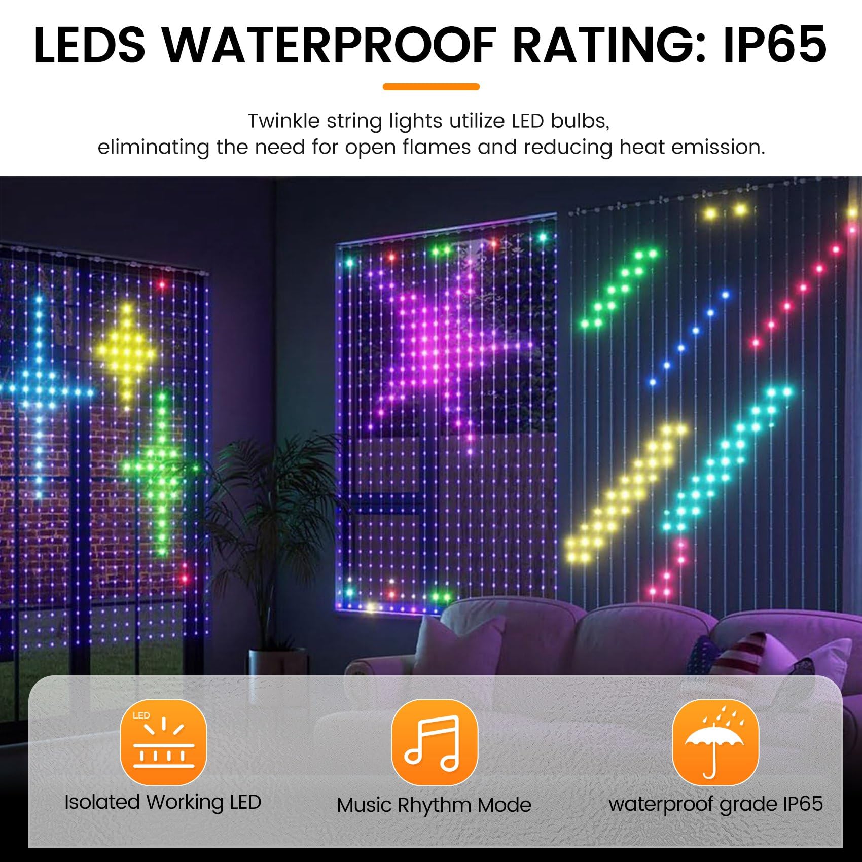 Lumières de Rideau Intelligentes Contrôlées par Application Bluetooth RGB LED, Guirlande de Fées Étanche à LED, DIY, Affichage de la Pièce, Décoration de la Chambre, Contrôle USB