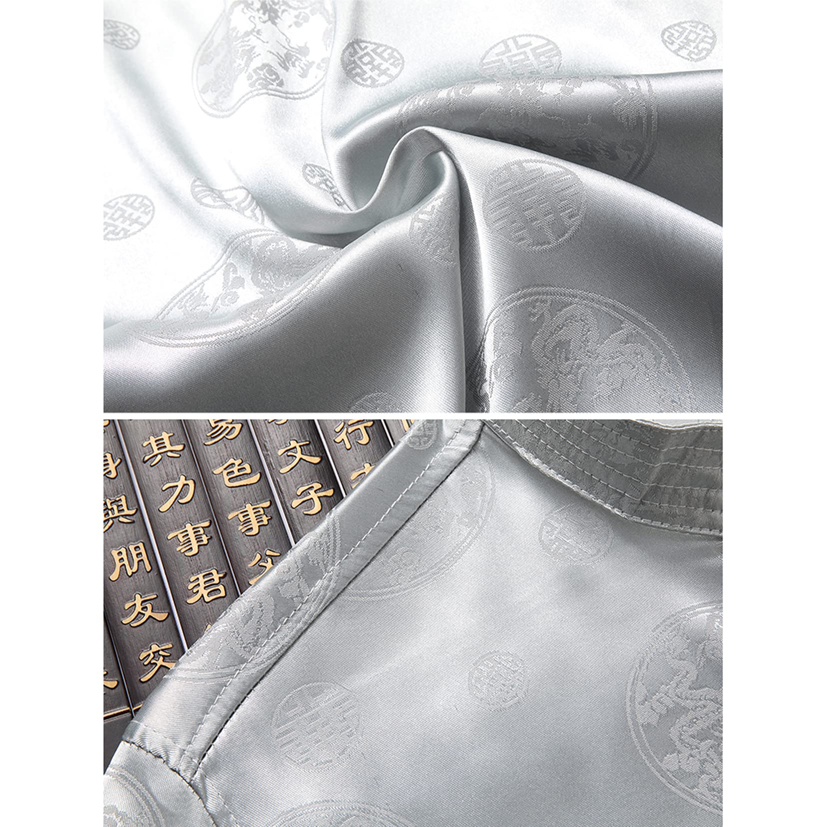 Tang Anzug Männer Tai Chi Uniformen Chinesische traditionelle Kleidung Kung Fu Langarm Mantel Tops und Hosen Beige-L