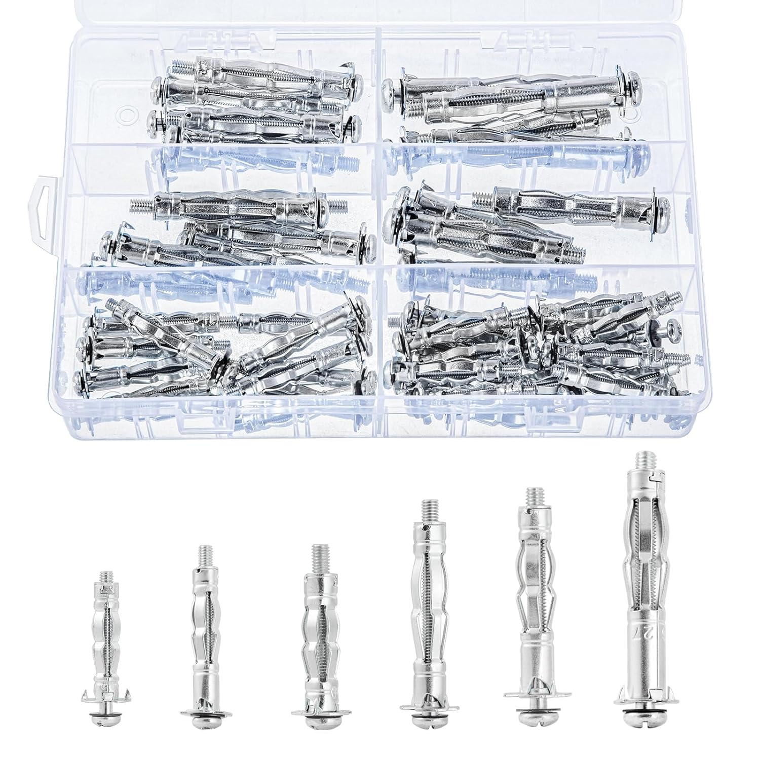Hollow Wall Anchor Heavy Duty Zinc Plated Steel Bolt Hollow Drive Wall Anchor Screw Set for Drywall,Multiple Sizes Assortment Kit (4size88pcs)