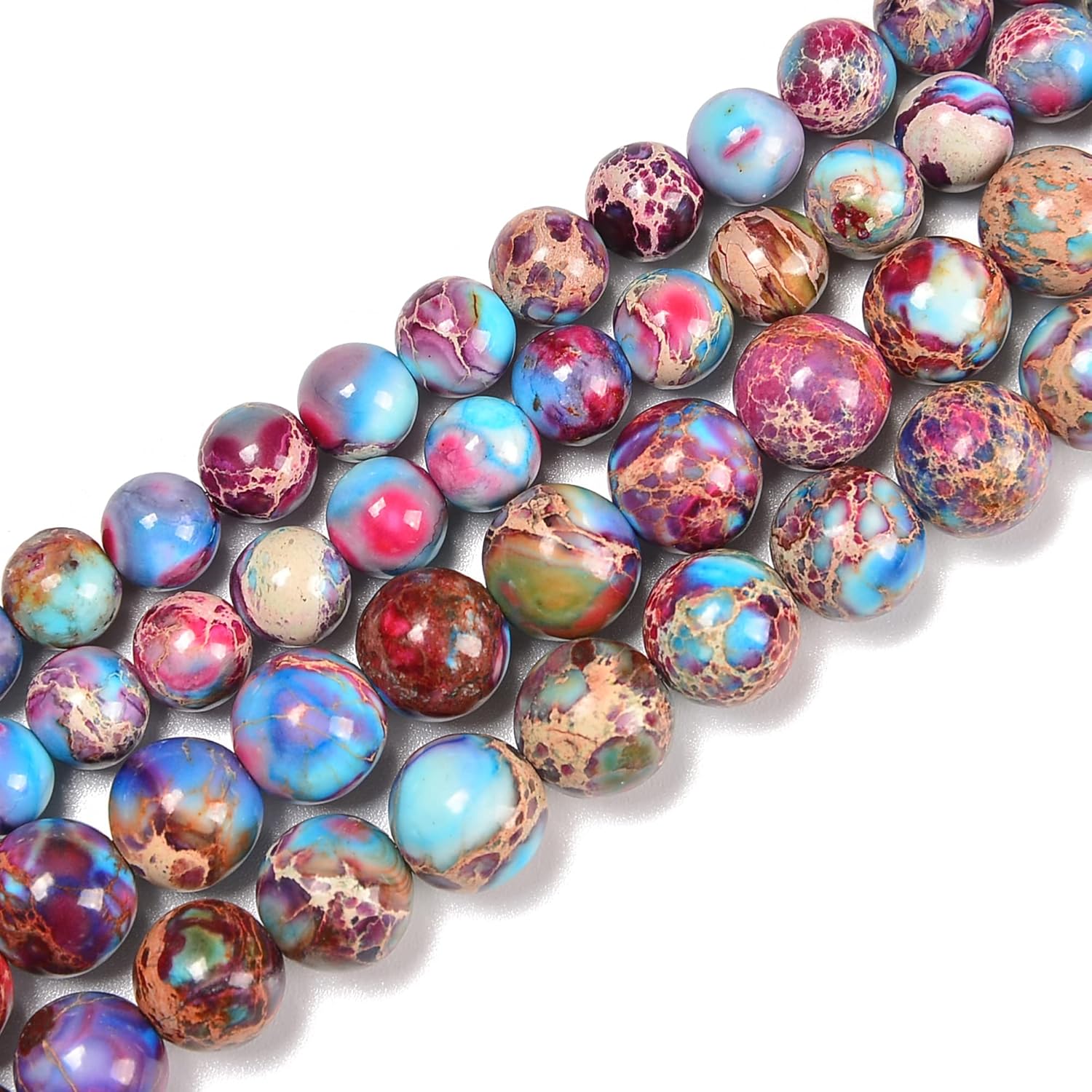 JM Design Blue Purple Sea Sediment Imperial Jasper Smooth Round Beads 12mm 15.5'' Str for Jewelry Making