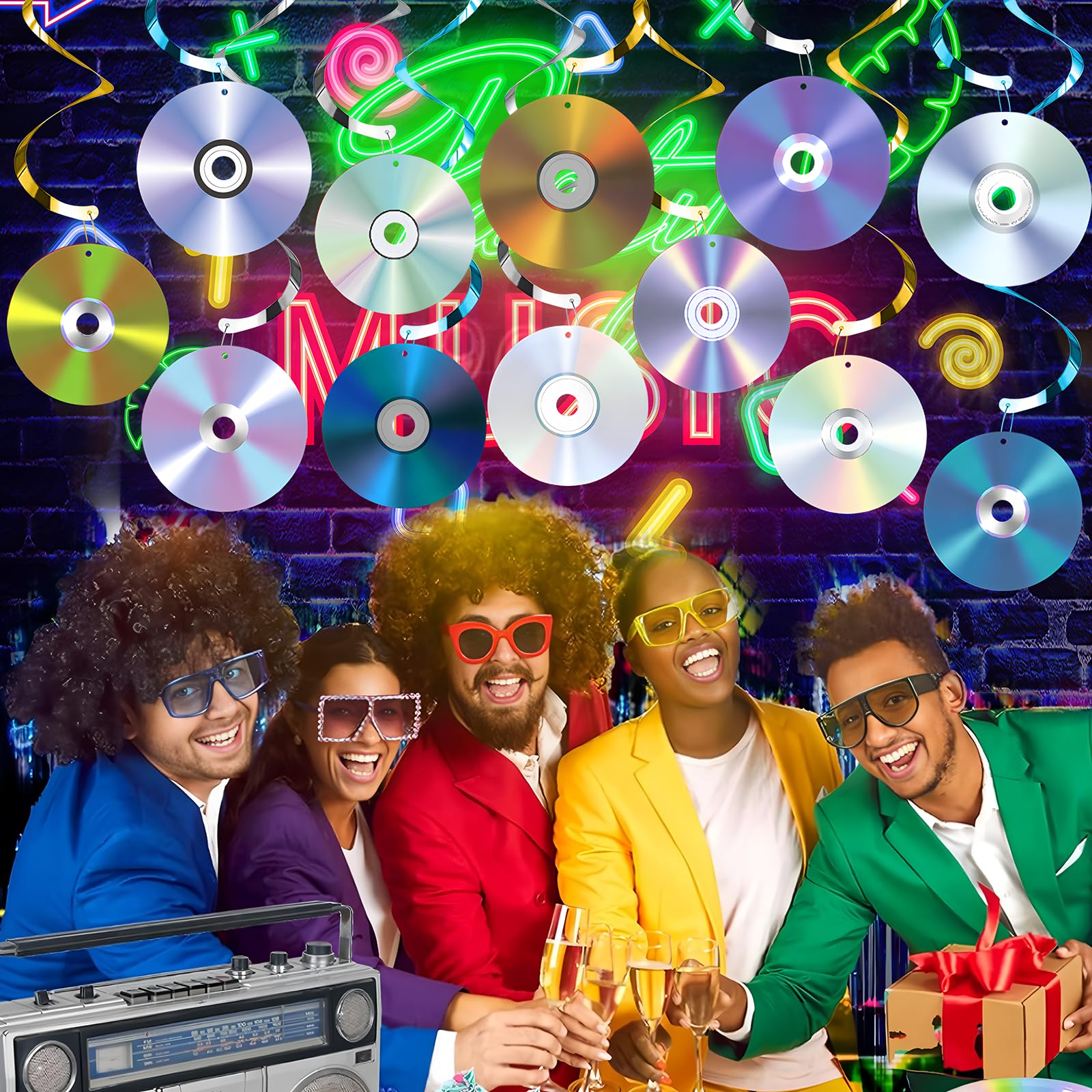 24 szt., wiszące dekoracje na imprezę w stylu lat 90-tych - retro CD muzyka tematyczna impreza sufitowa serpentyny na lata 90. 2000 Y2k artykuły dekoracyjne na przyjęcie urodzinowe, 12 wzorów