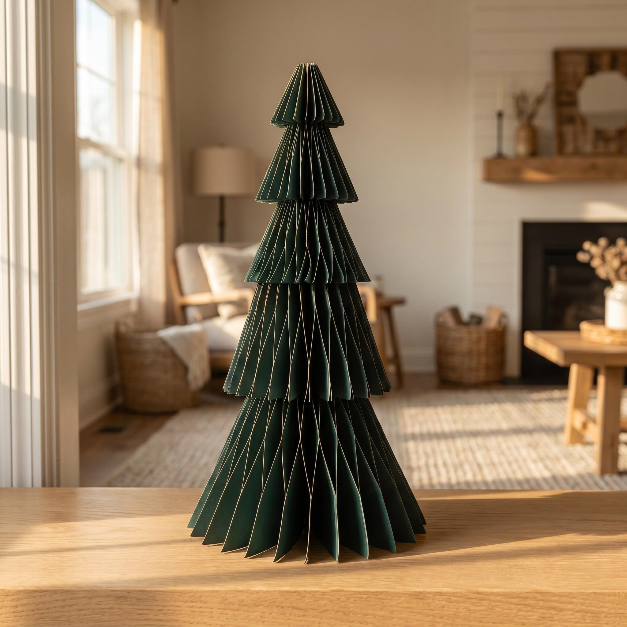 2 Piezas Árbol Navideño de Papel 3D Verde Panal para Decoración