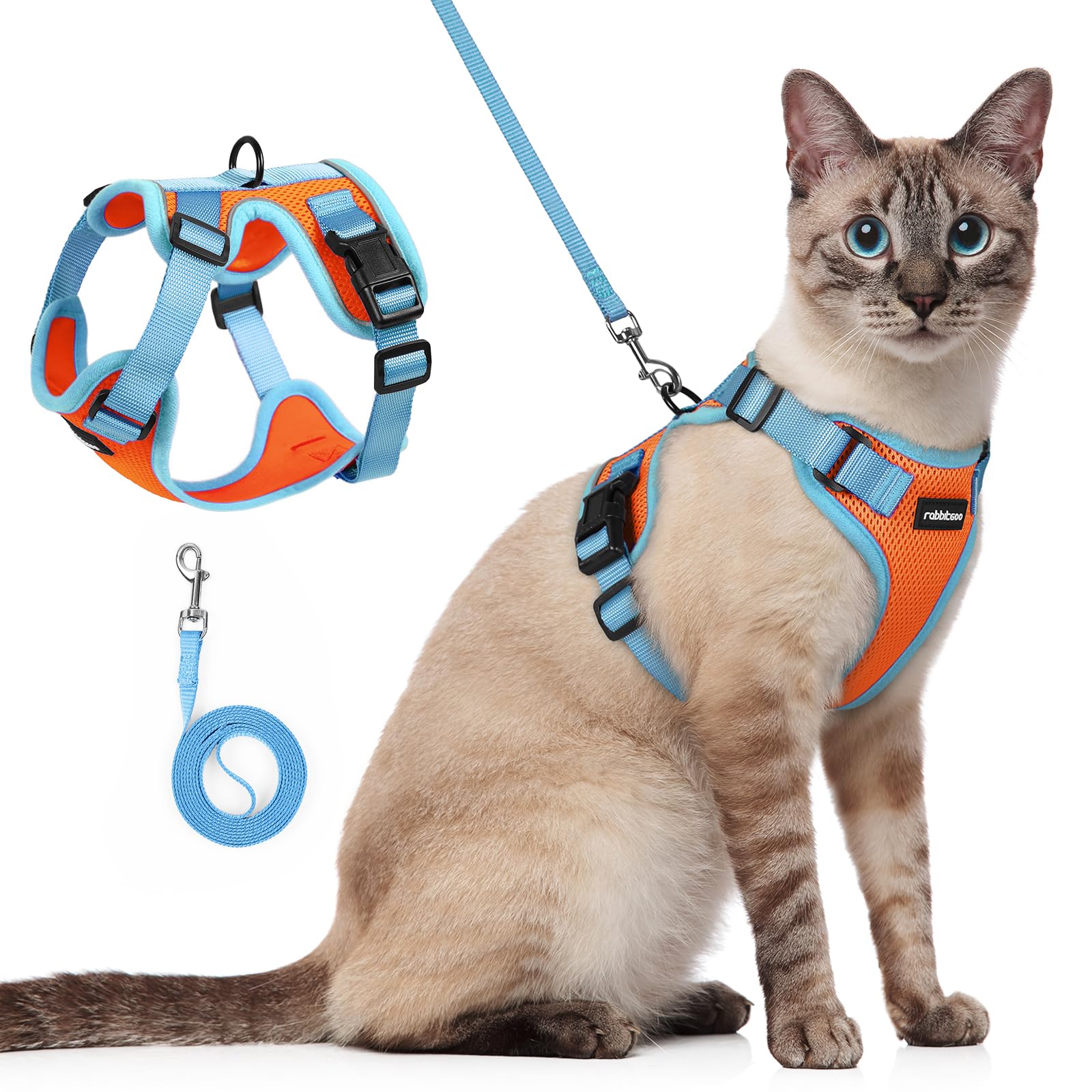 rabbitgoo Cat Harness and Leash Set, Escape Proof, Orange &amp; Light Blue