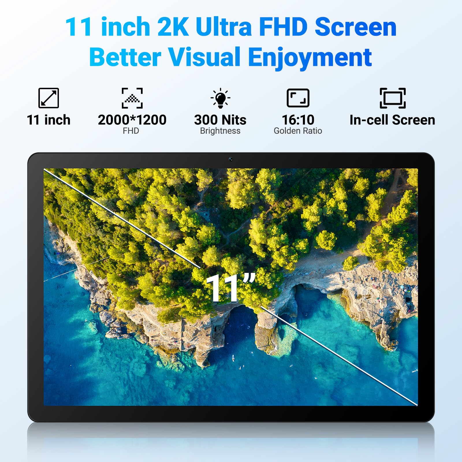 Tableta Android 16, 30GB + 128GB (ampliable a 1 TB), tableta de 11 pulgadas con Bluetooth 5.3, WiFi 6, cámara dual, 5 núcleos, 5 MP + 8 MP, 7800 mAh, tabletas con modo teclado, luces arcoíris(negro)