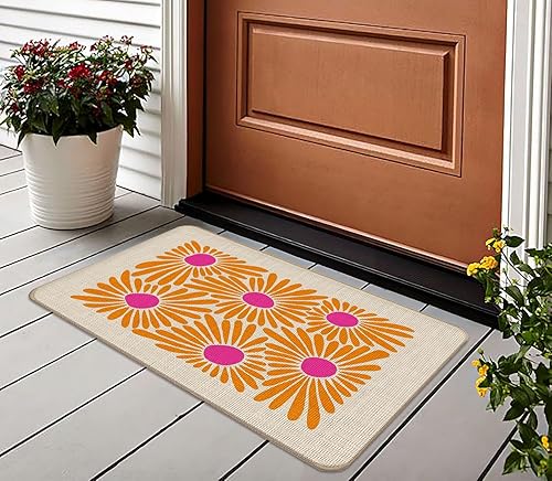 Miniatura 2 de Tapete floral para puerta, diseño de margaritas y margaritas, para interiores y exteriores, decoración de flores de margaritas, 17 x 30 pulgadas