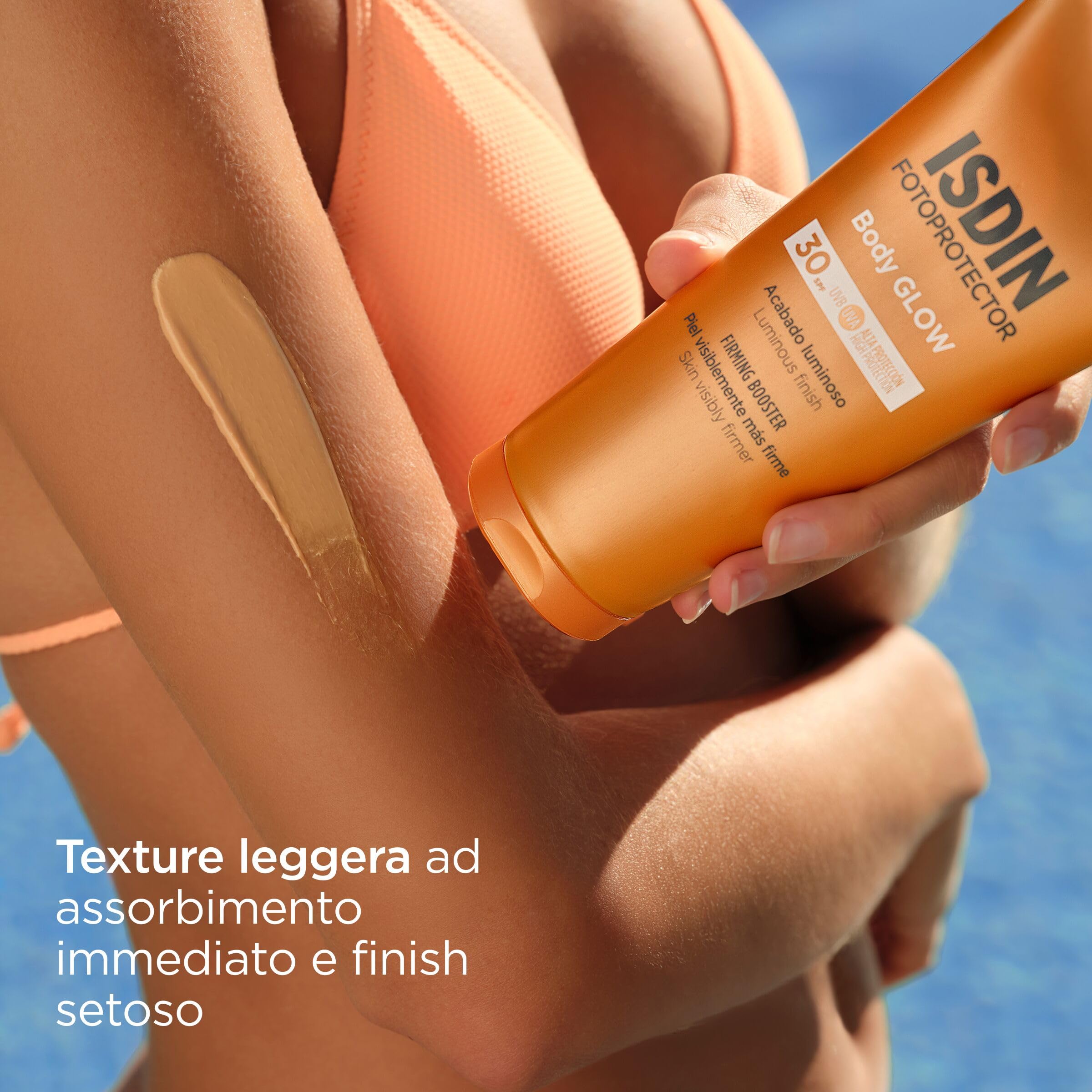ISDIN Body GLOW SPF 30 (200ml) | Crema Solare Corpo Effetto Illuminante GLOW | Pelle più Luminosa e Visibilmente più Compatta