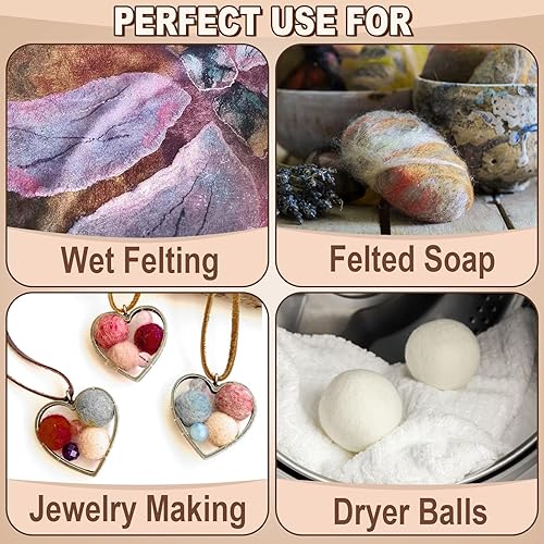 Miniatura 3 de 96 piezas de lana de fieltro de aguja de 10.4 onzas - 48 hilos de lana de fibra natural coloridos, aguja de fieltro, hilado a mano para lana,