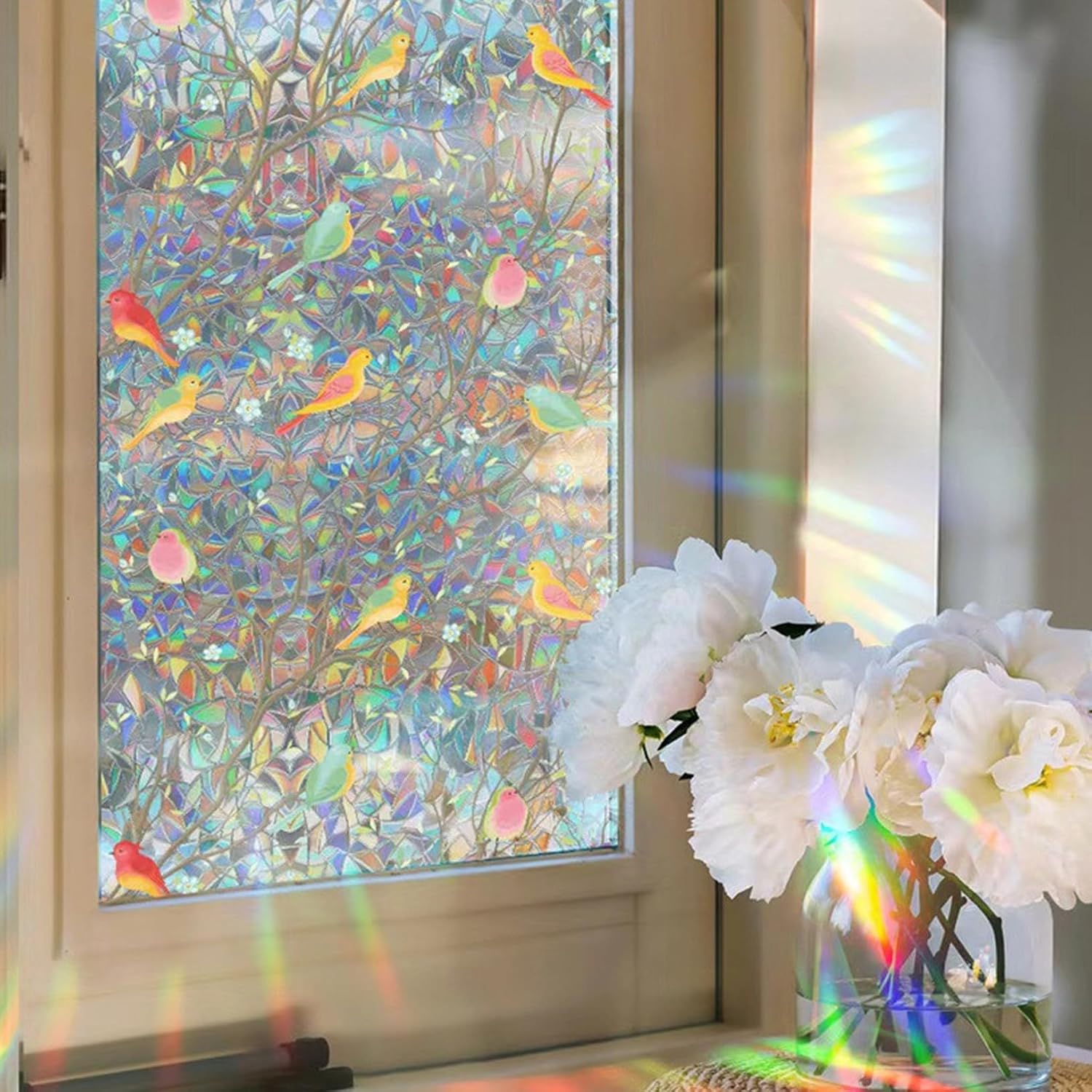 楽天市場】窓用フィルム 目隠し ガラスフィルム 虹色 ステンドグラス 花柄 シール 装飾ウィンドウフィルム 遮熱 貼り直しでき 非粘着性 窓に貼るカーテン  結露防止 室内 バスルーム レストラン : kcreate uvカット 窓用フィルム 花 鳥 3d虹色レトロ調 ステンドグラス 外から見えない 45cm*5m インテリアシール 断熱 めかくし