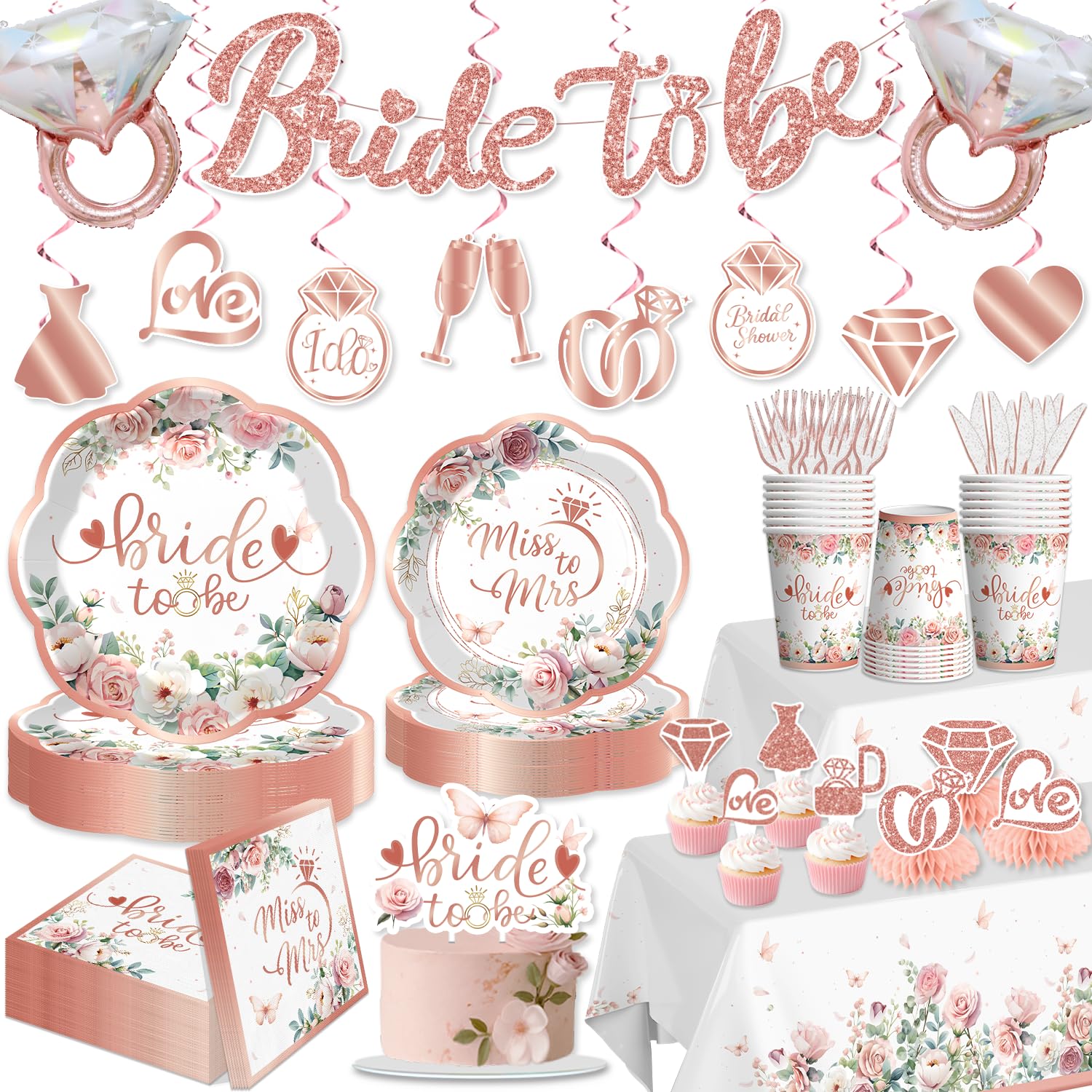 Xynic 191 pc Rose Gold Bridal Shower Set