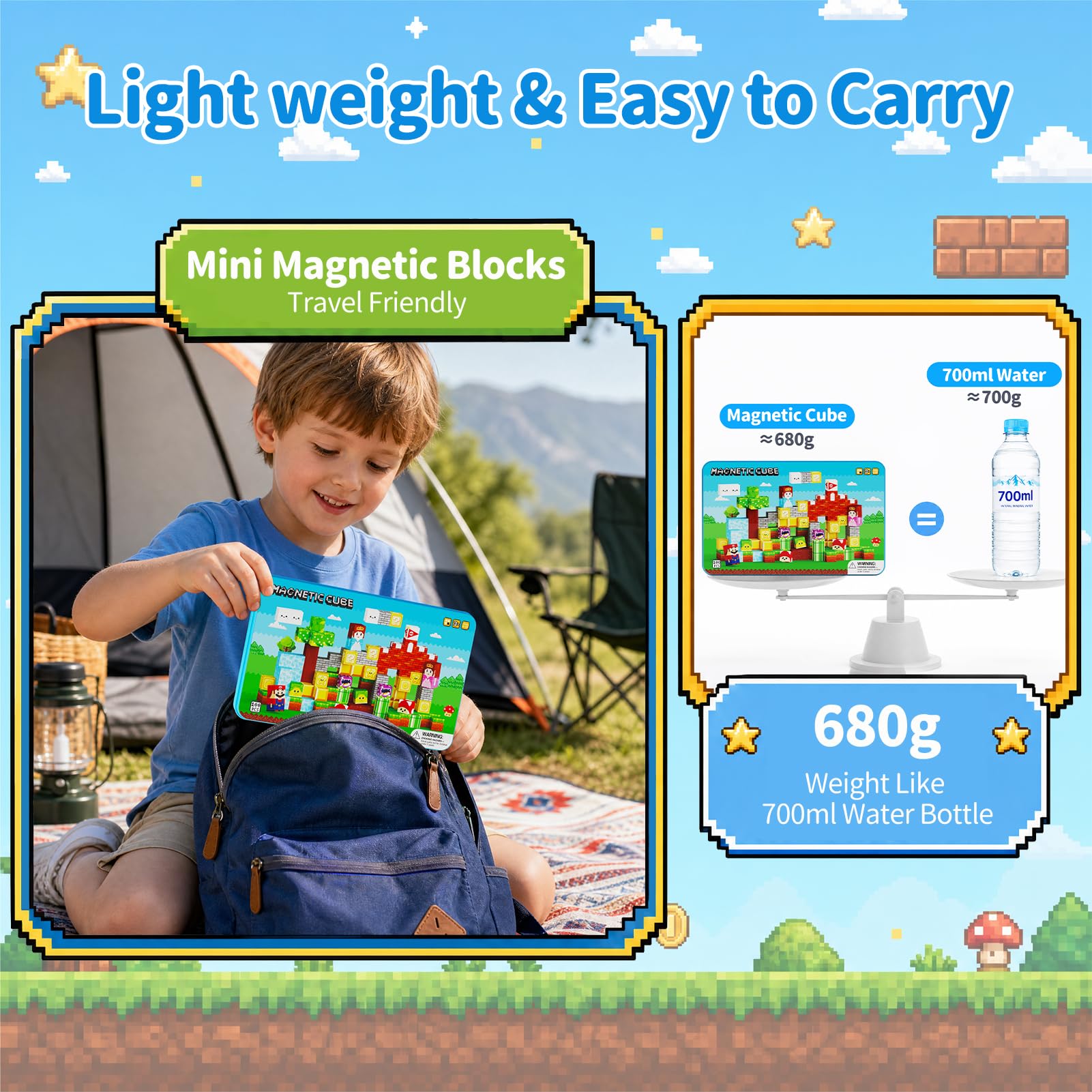 Bloki magnetyczne Voyage dla dzieci: 100 kostek magnetycznych Avec Boîte w metalu, koncentracja 90 minut do Voiture lub l'avion, pour garçons et filles od 3 do 8 ANS