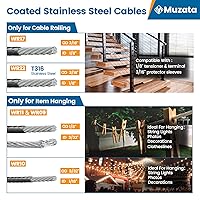 Vista 4 de Muzata Cuerda de alambre de 300 pies con revestimiento de vinilo negro de 3/32 pulgadas sobremoldeado a 1/8 pulgadas, cable de acero inoxidable
