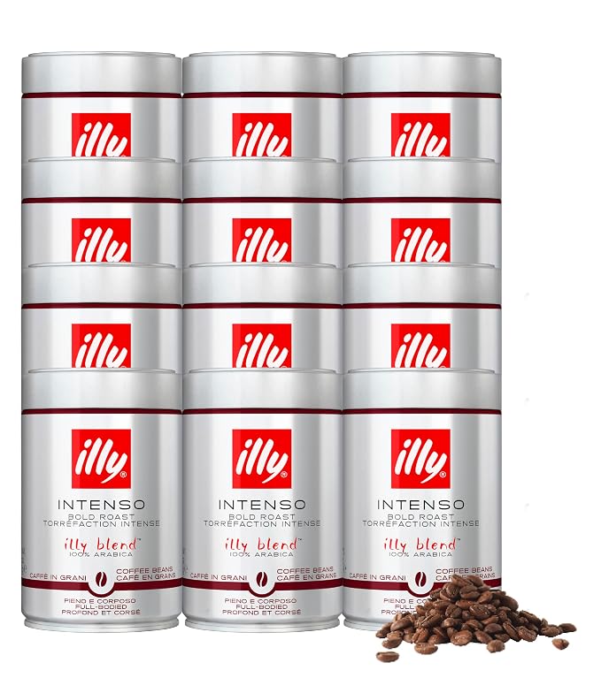 illy Whole Bean Coffee, Classico Medium, Decaffeinated and Intenso Bold Roasts, 100% Arabica, Premium Italian Coffee, Ideal for Espresso, Drip, Moka and French Press Brewing, 8.8oz, 12 Variety Pack