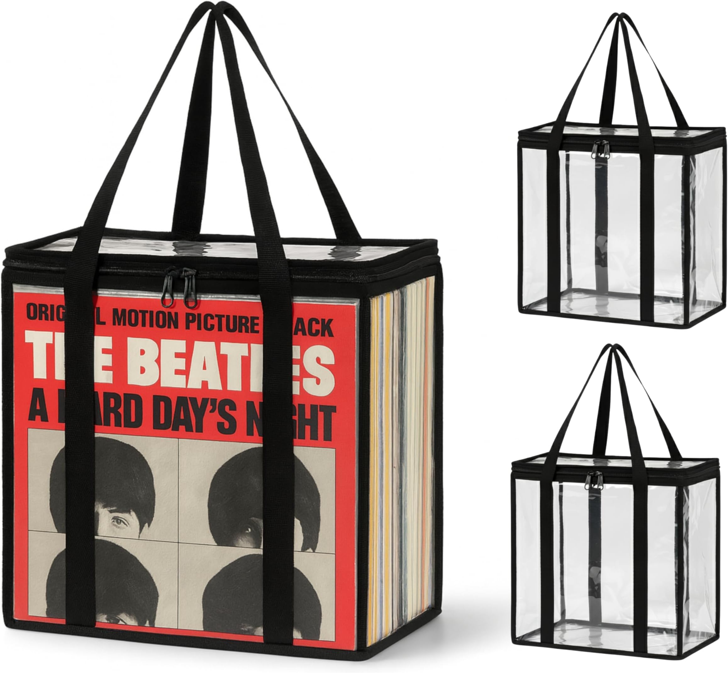 Evelots Vinyl Storage Bag (3-Pack) Clear PVC Plastic Media Carrying Case with Zipper - Holds 108 LP Albums Total - Strong Handles - Protects Vinyl from Dirt & Moisture