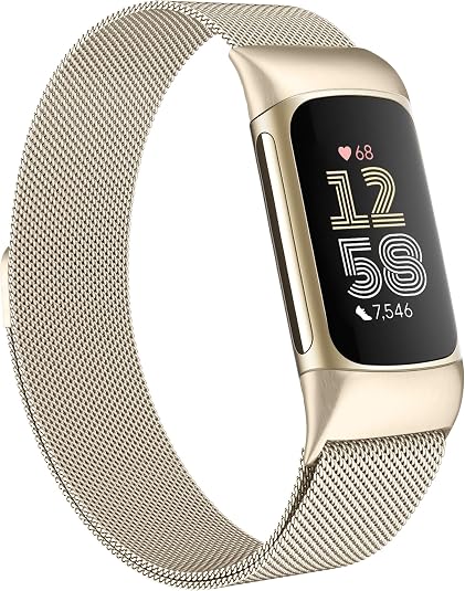 DONEDYNAMIC Stainless Steel Metal Band For Fitbit Charge 5 - Replacement Strap Wristband, 5.2-7.9 Inch