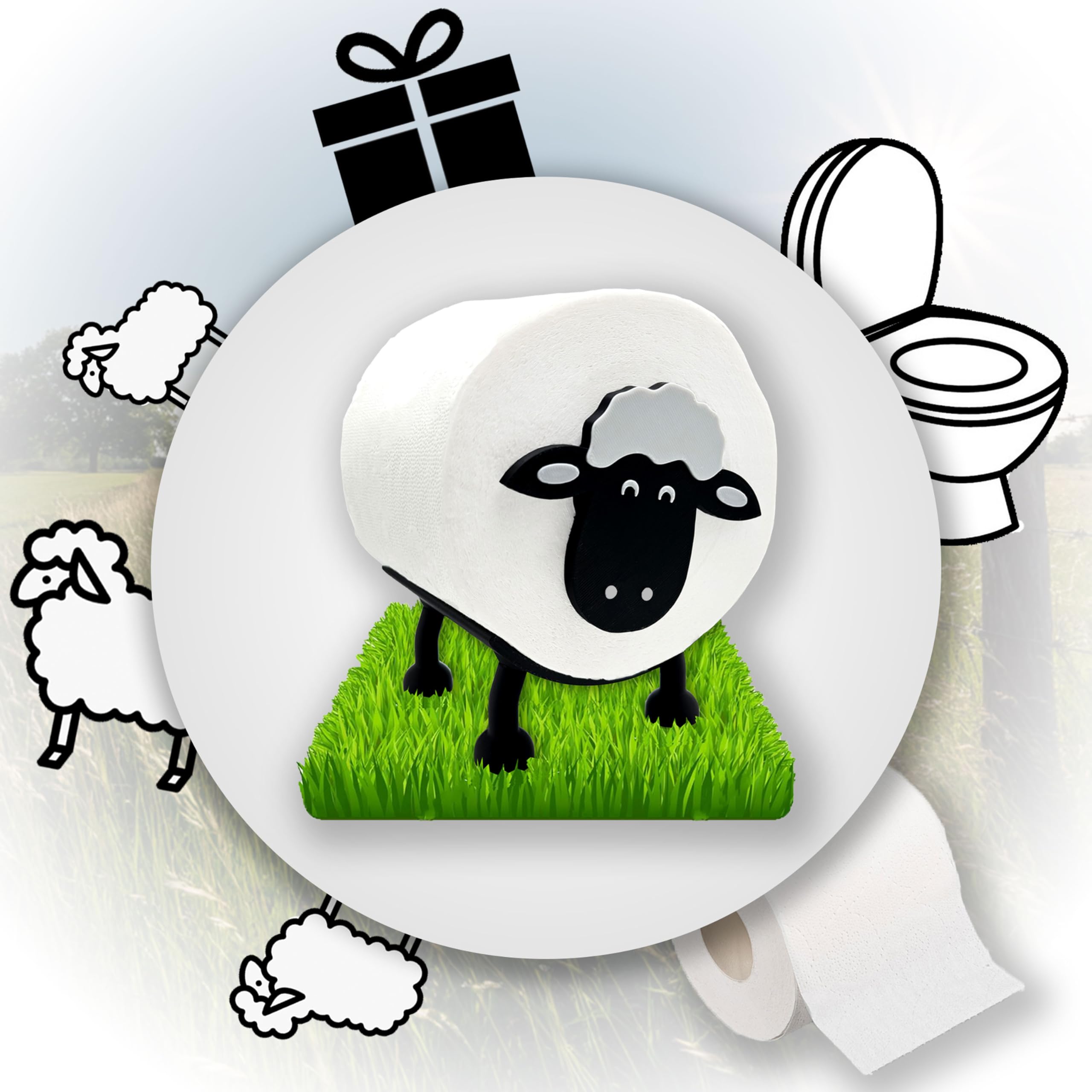 Sheep Toilet Paper Holder for 38 and 42 mm Rolls, Toilet Paper, Toilet Roll Holder, Toilet Paper Holder Storage or as a Gift