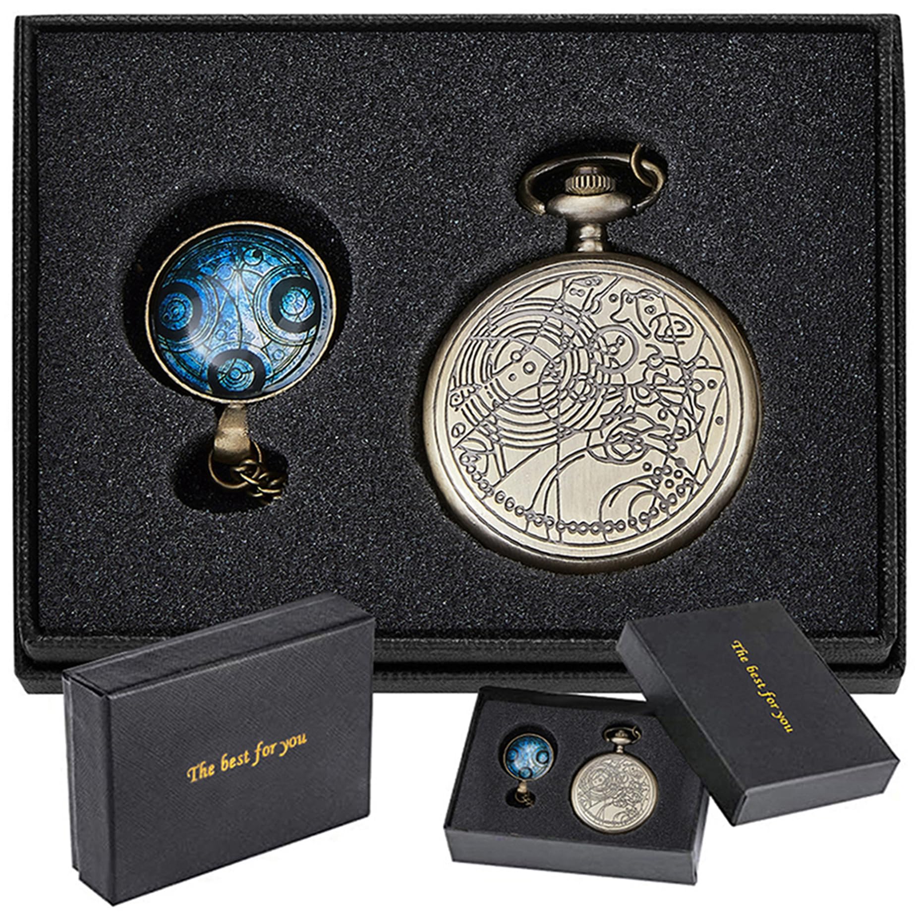 Nostalgia Movie Theme Design Alloy Quartz Pocket Watch with Necklace Chain