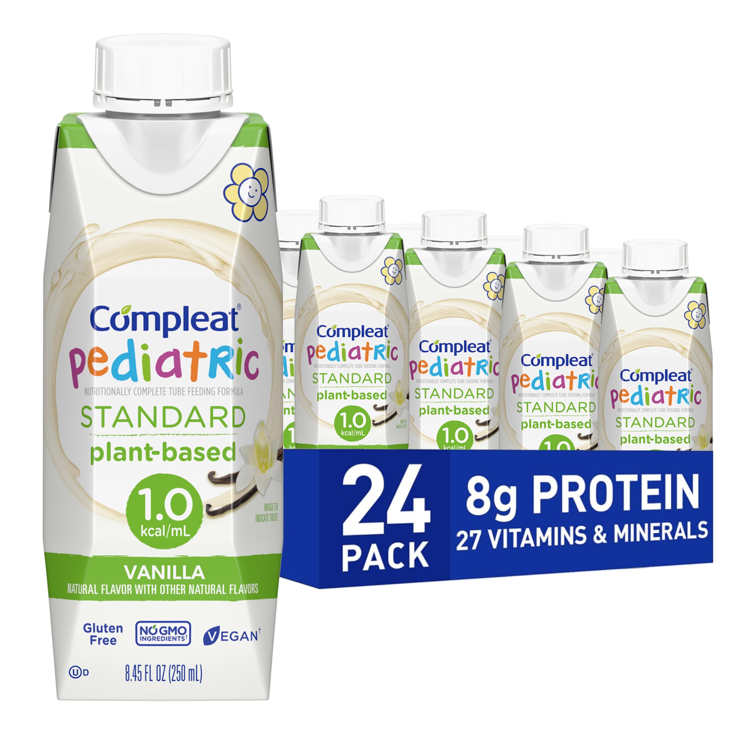 Compleat Pediatric Standard 1.0mL, Plant Based Nutritionally Complete Shake, Tube Feeding Formula, Vanilla Flavor, 24 Pack
